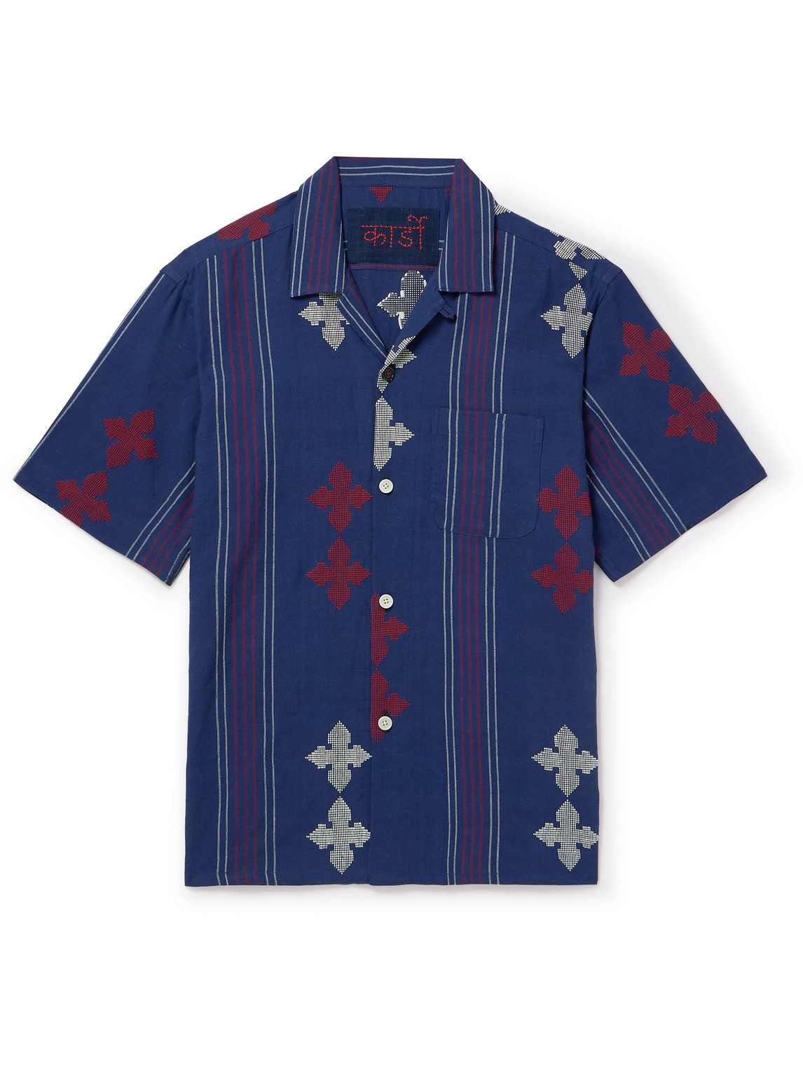 Kardo Convertible-collar Embroidered Striped Cotton Shirt In Blue