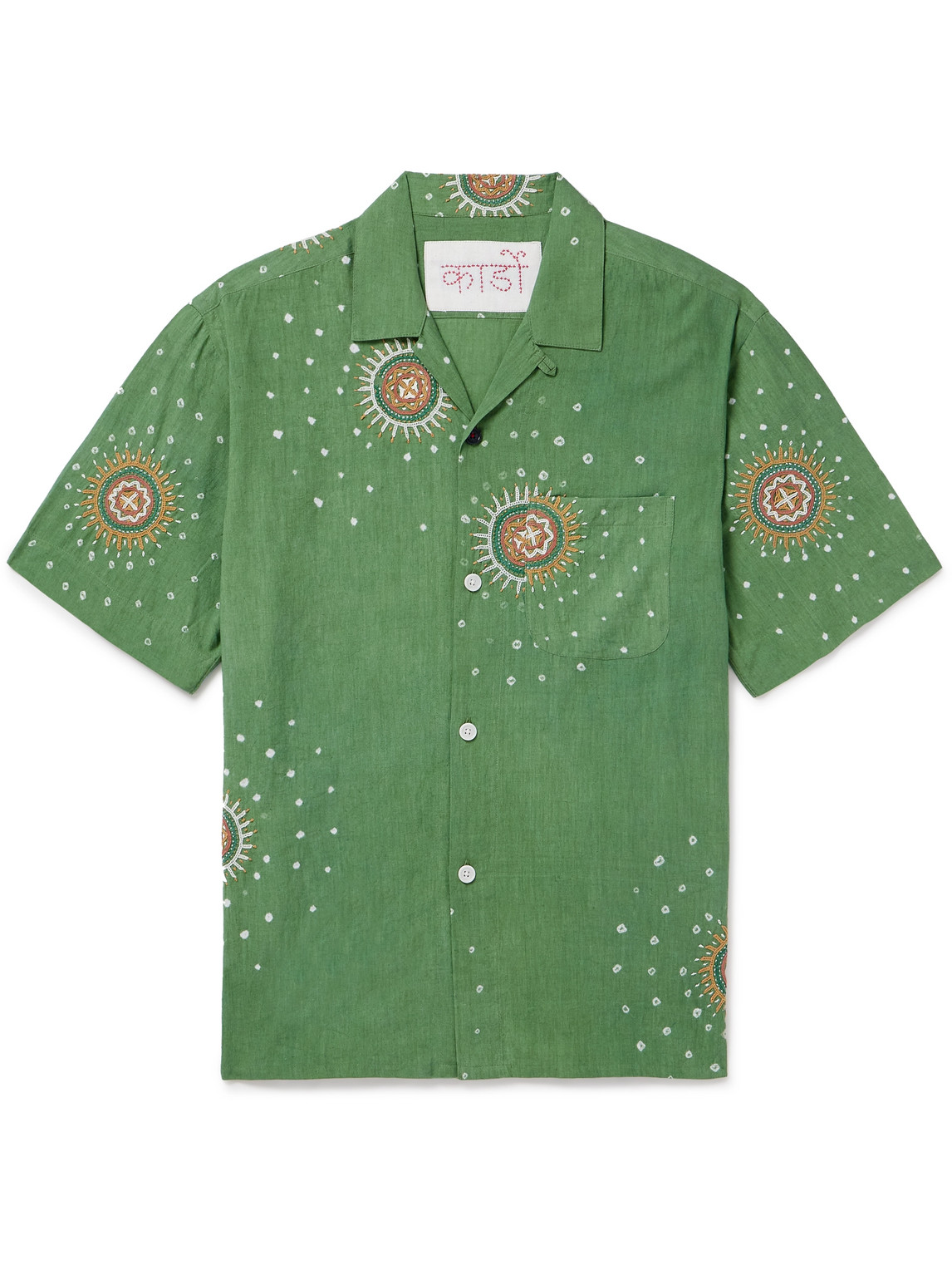 Kardo Convertible-collar Embroidered Cotton Shirt In Green
