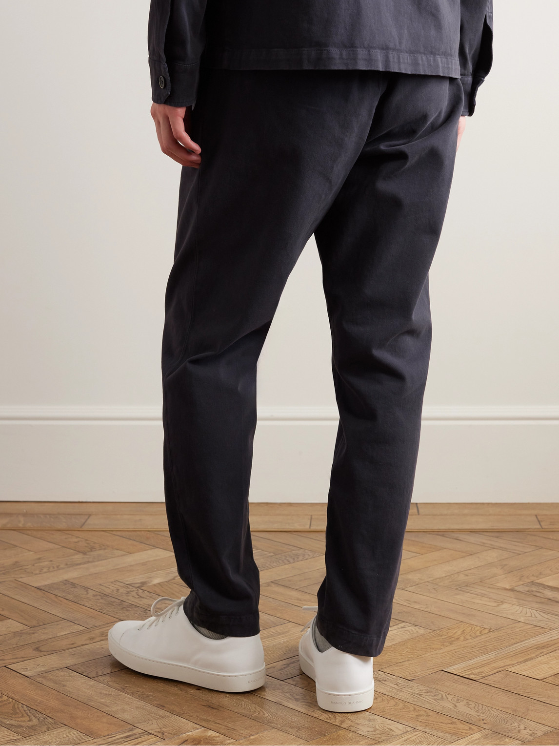 Shop Barena Venezia Straight-leg Cotton-blend Twill Trousers In Blue