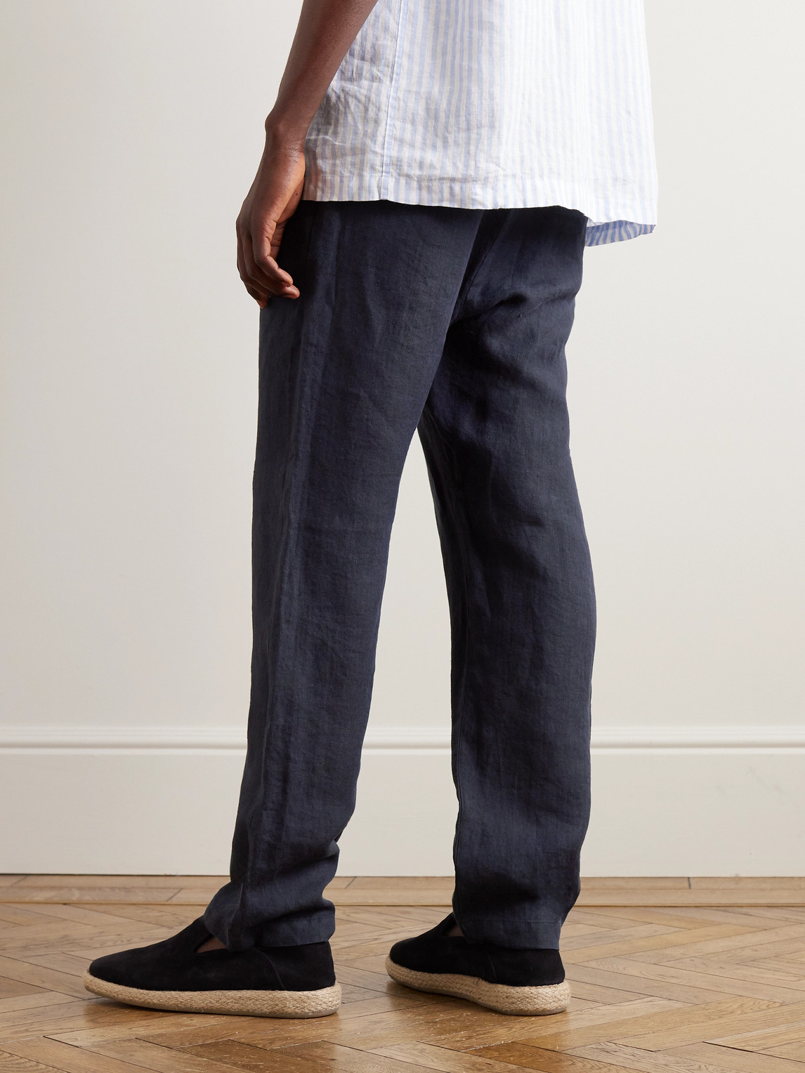 Shop Barena Venezia Torsador Straight-leg Herringbone Linen Trousers In Blue