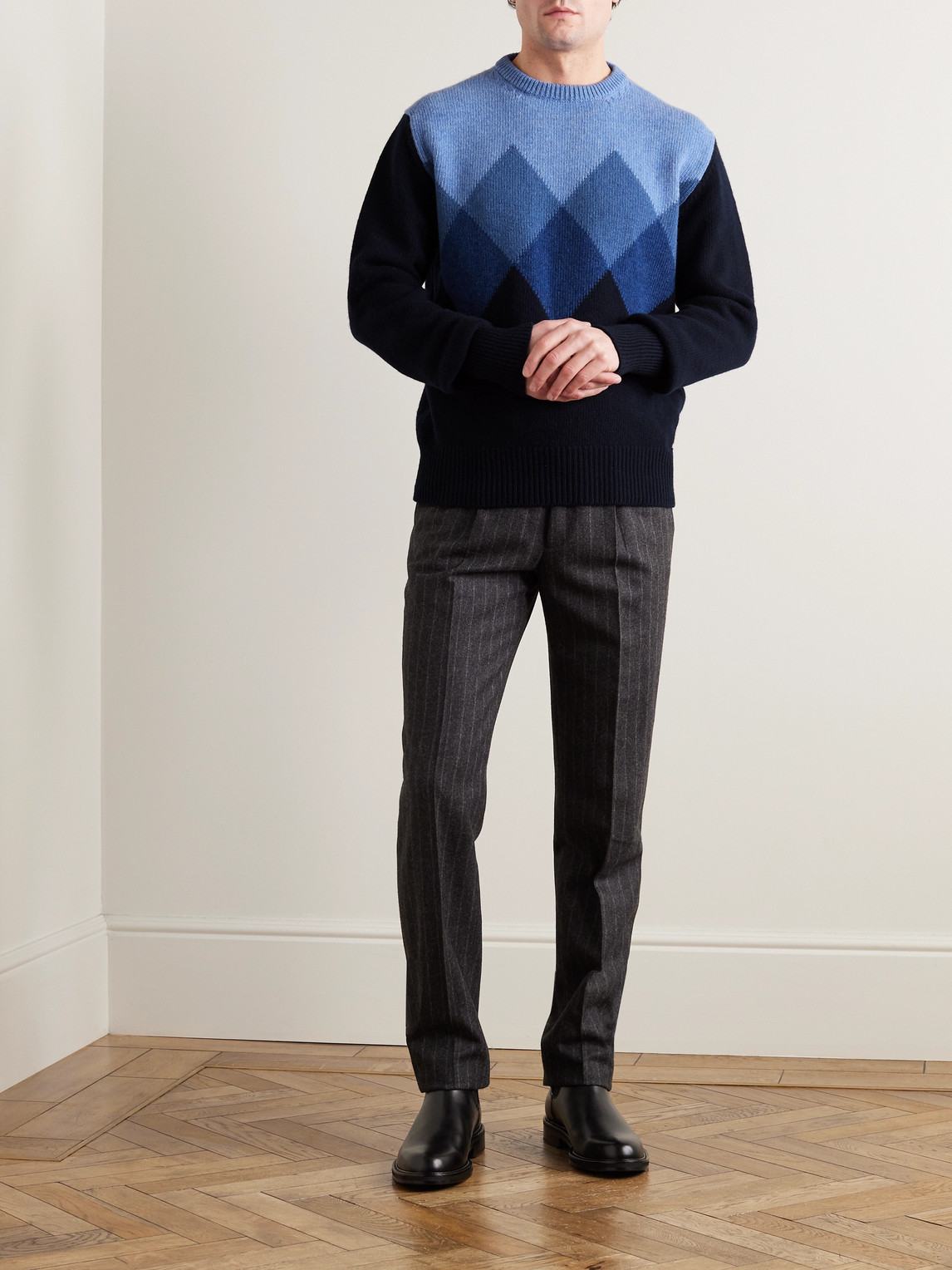 Shop Kingsman Argylle Jacquard-knit Wool Sweater In Blue