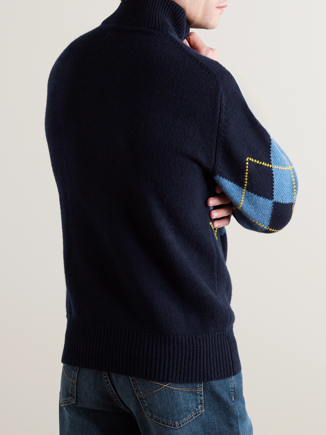 Shop Kingsman Argylle Jacquard-knit Wool Half-zip Sweater In Blue