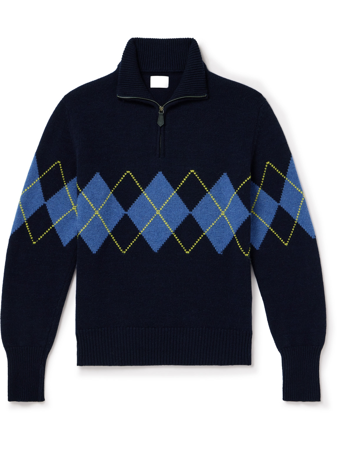 Kingsman Argylle Jacquard-knit Wool Half-zip Sweater In Blue