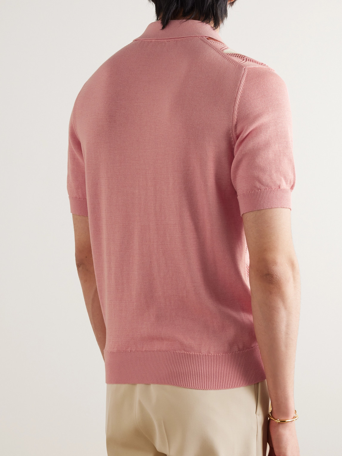 Shop Piacenza 1733 Intarsia Pointelle-knit Cotton Polo Shirt In Pink