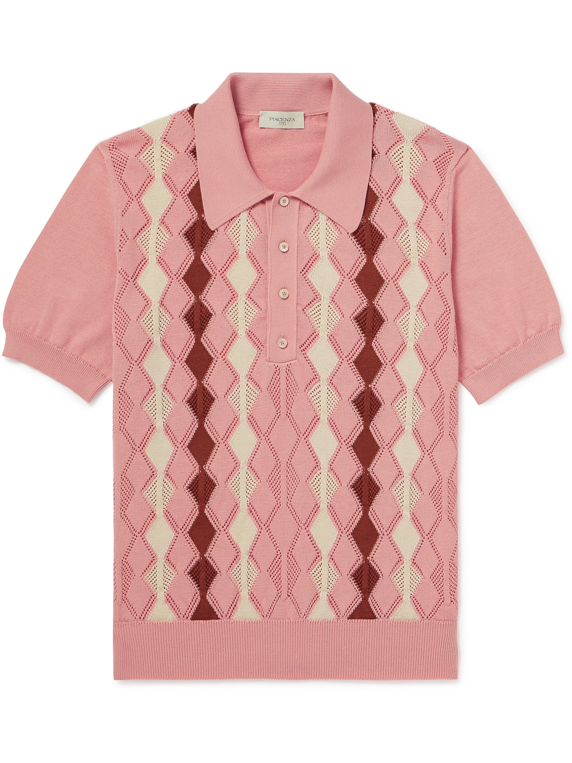 Intarsia Pointelle-Knit Cotton Polo Shirt