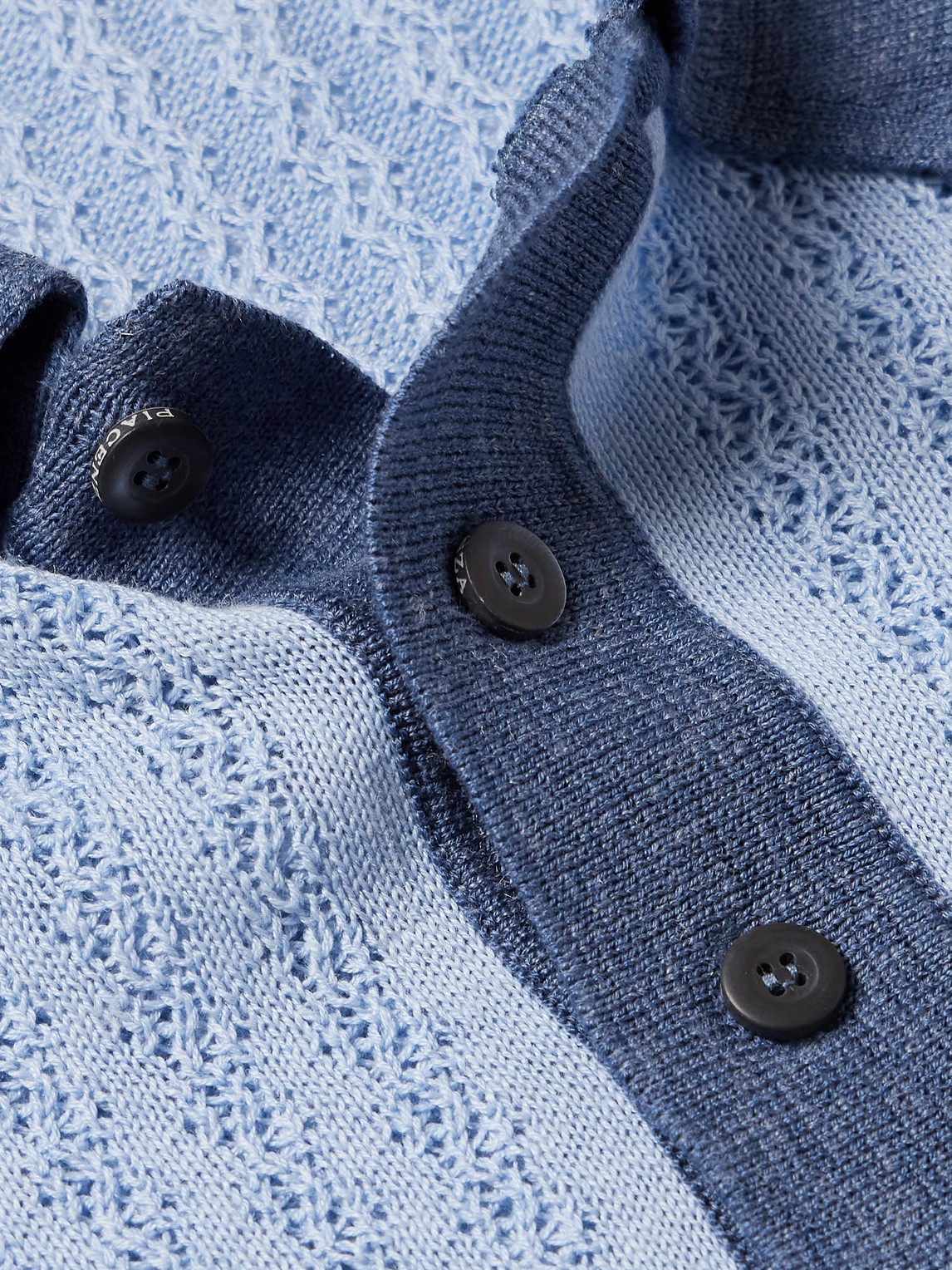 Shop Piacenza 1733 Pointelle-knit Silk And Linen-blend Polo Shirt In Blue