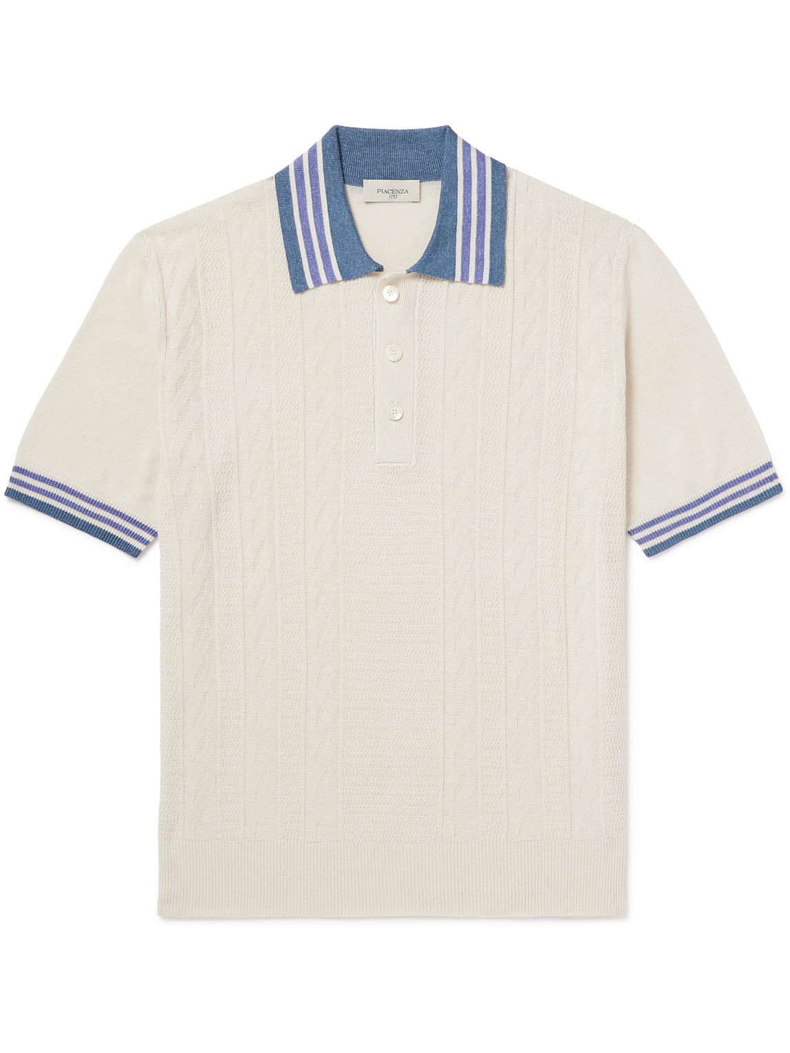PIACENZA 1733 - Cable-Knit Silk and Linen-Blend Polo Shirt