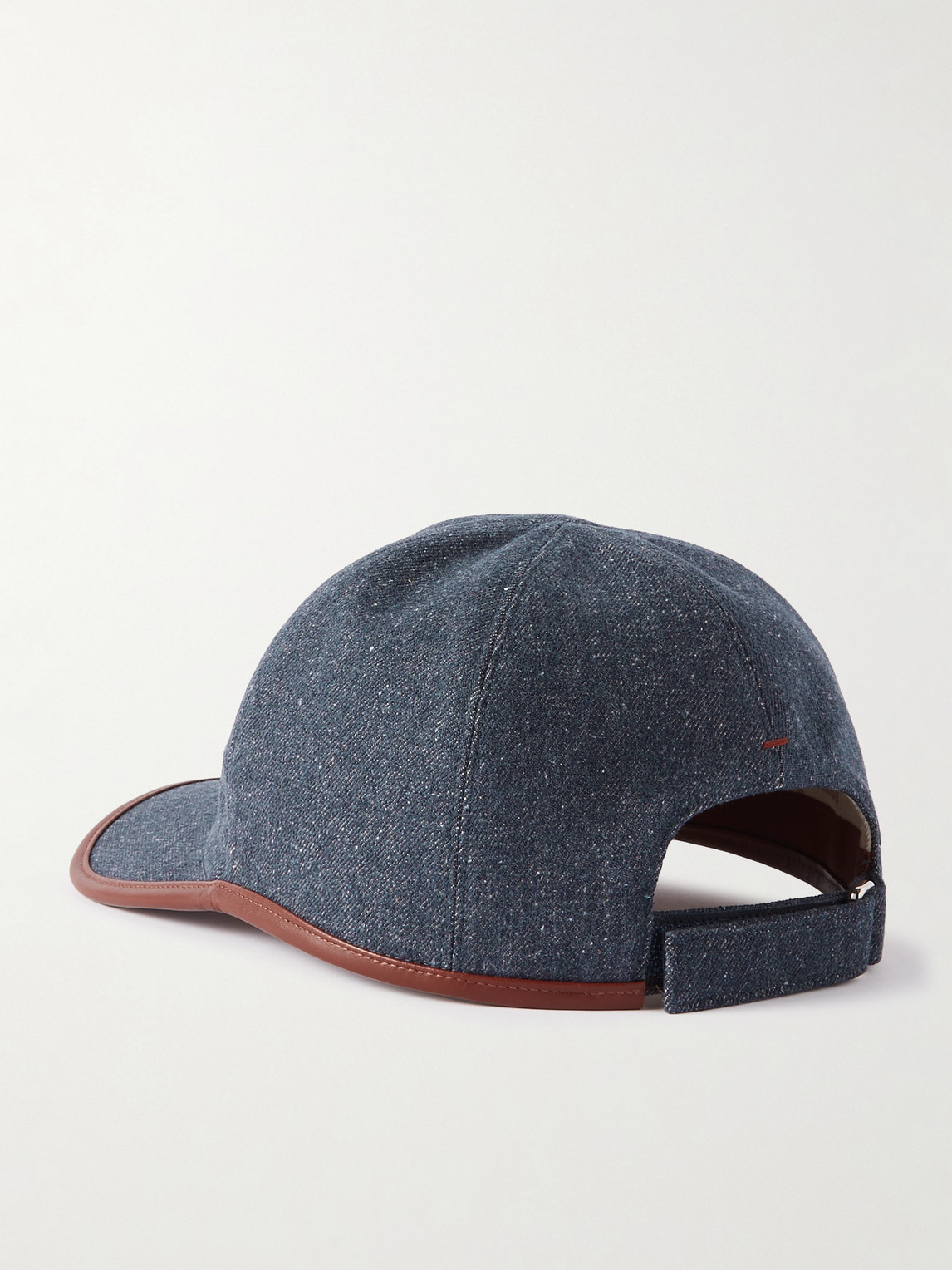 Shop Loro Piana Leather-trimmed Logo-embroidered Denim Baseball Cap In Blue