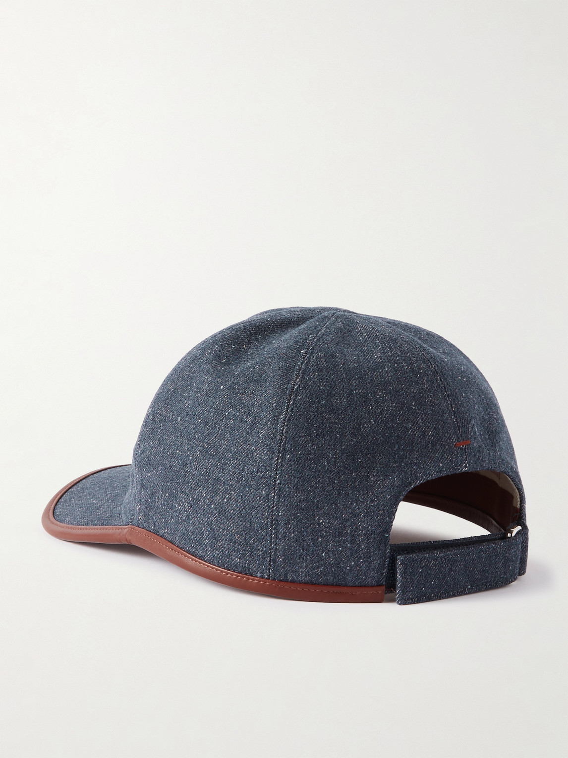 Loro Piana Leather-trimmed Logo-embroidered Denim Baseball Cap In Blue