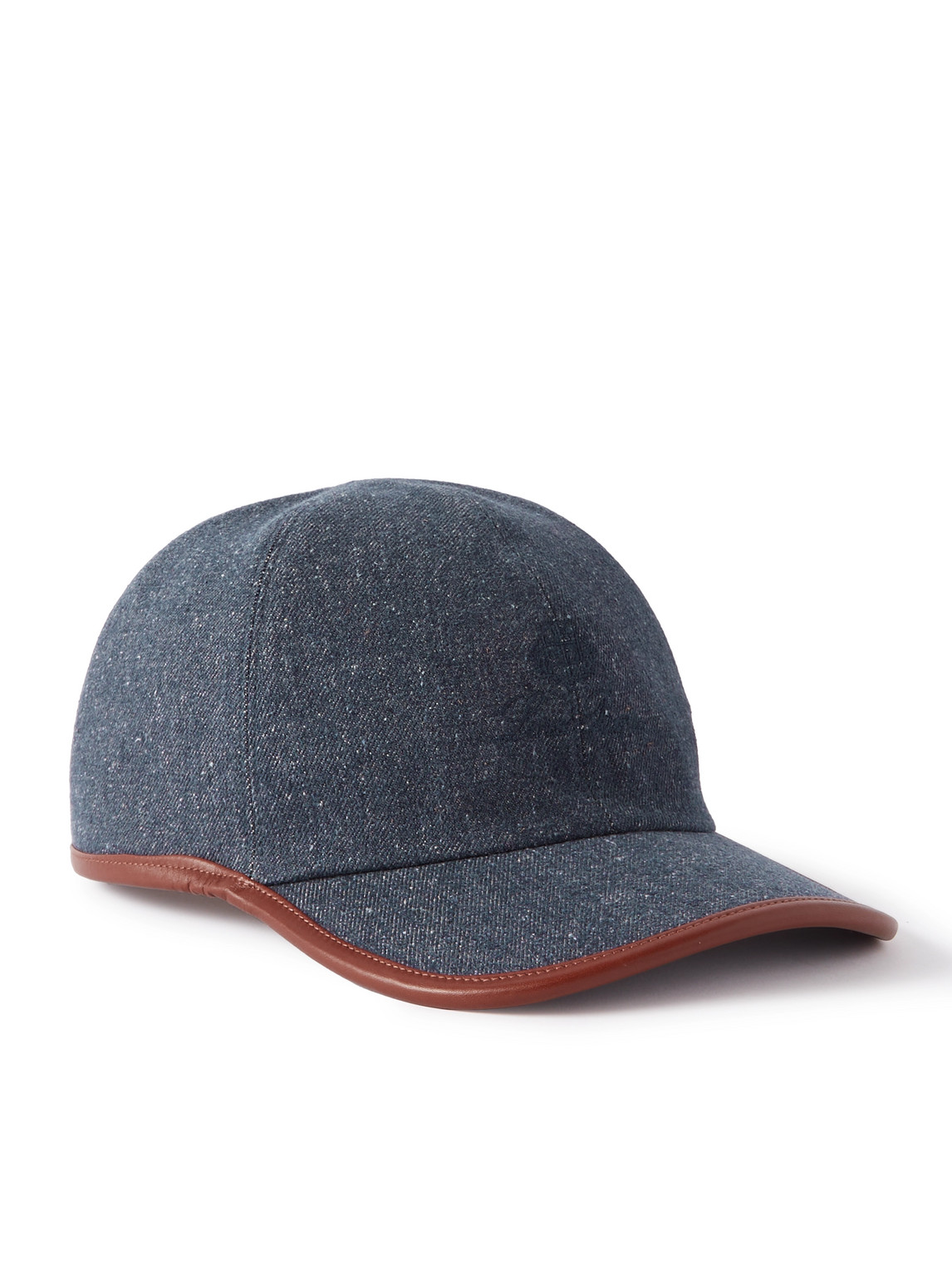 Loro Piana Leather-trimmed Logo-embroidered Denim Baseball Cap In Blue