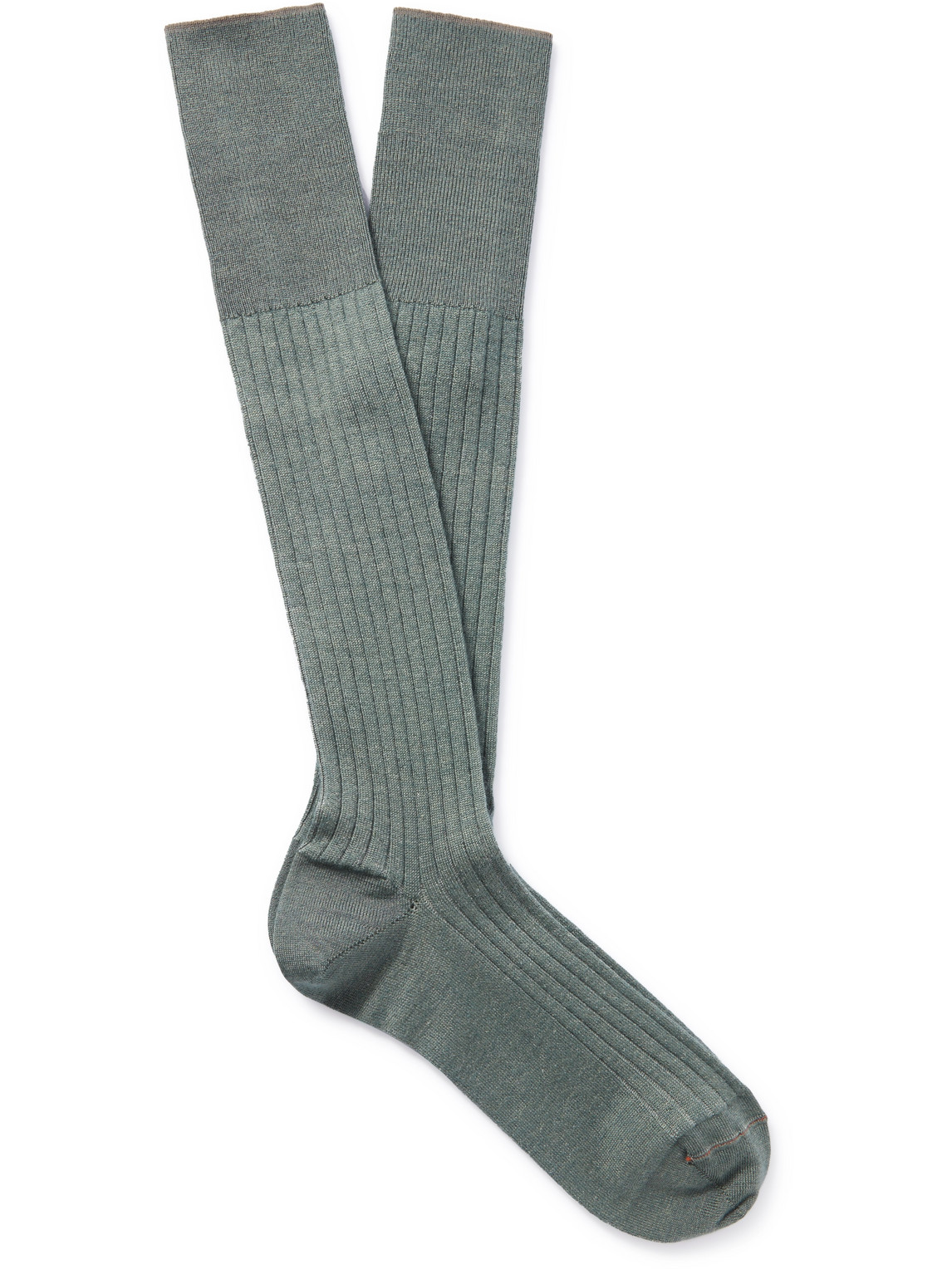 Loro Piana Ribbed Cashmere And Silk-blend Socks In Green