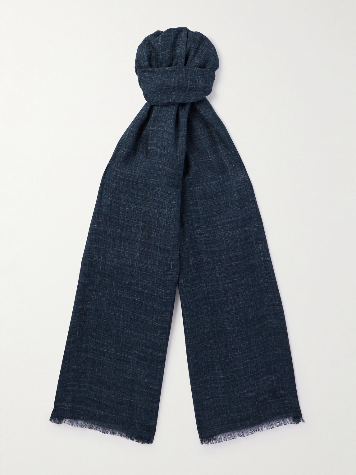 Loro Piana Mitoku Logo-Embroidered Slub Silk and Linen-Blend Scarf - Men