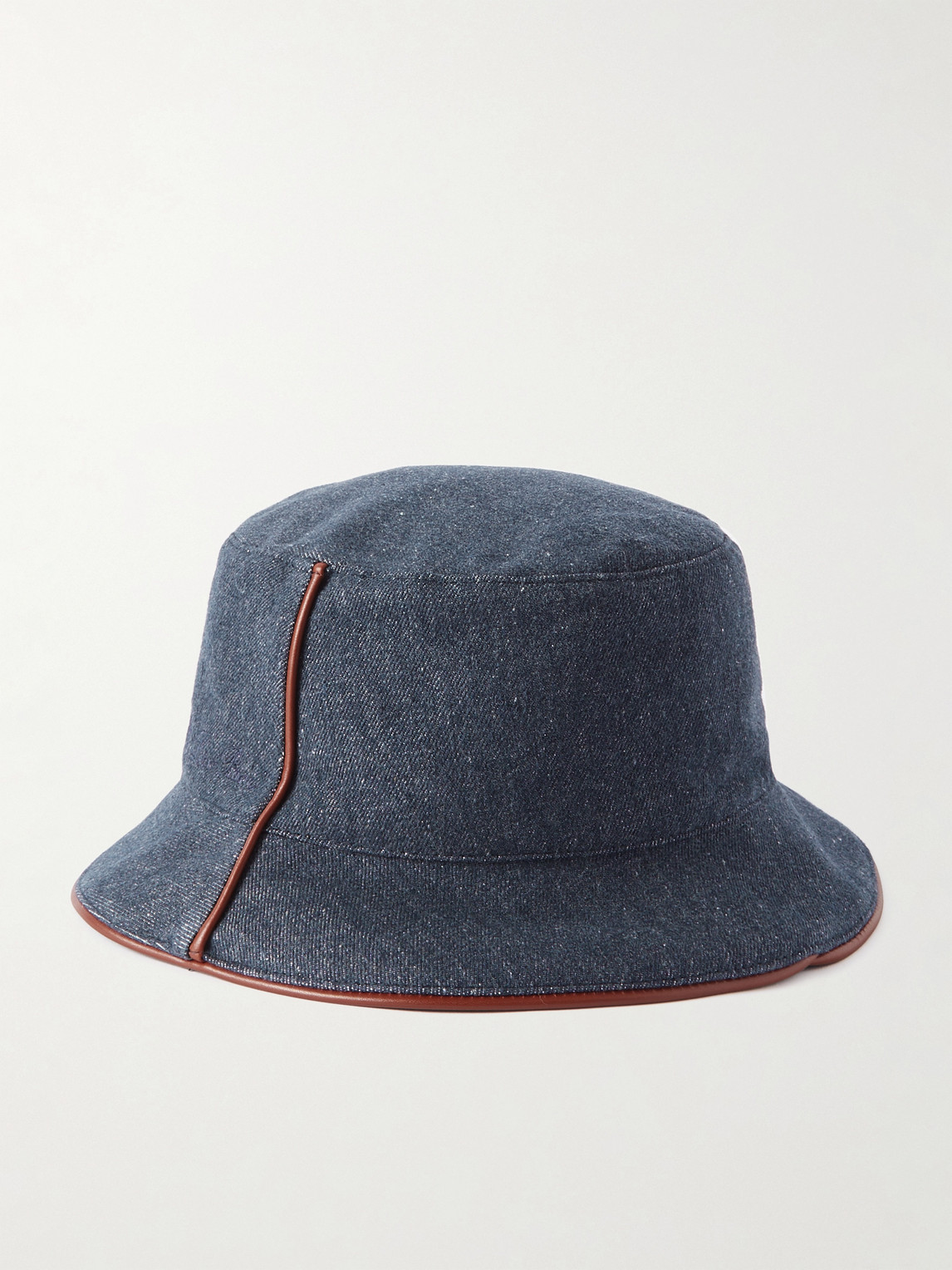 Shop Loro Piana Leather-trimmed Logo-embroidered Denim Bucket Hat In Blue