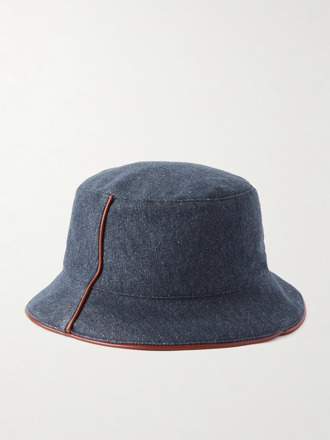 Loro Piana Leather-trimmed Logo-embroidered Denim Bucket Hat In Blue