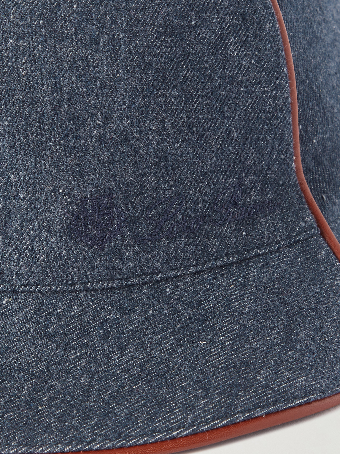 Loro Piana Leather-trimmed Logo-embroidered Denim Bucket Hat In Blue