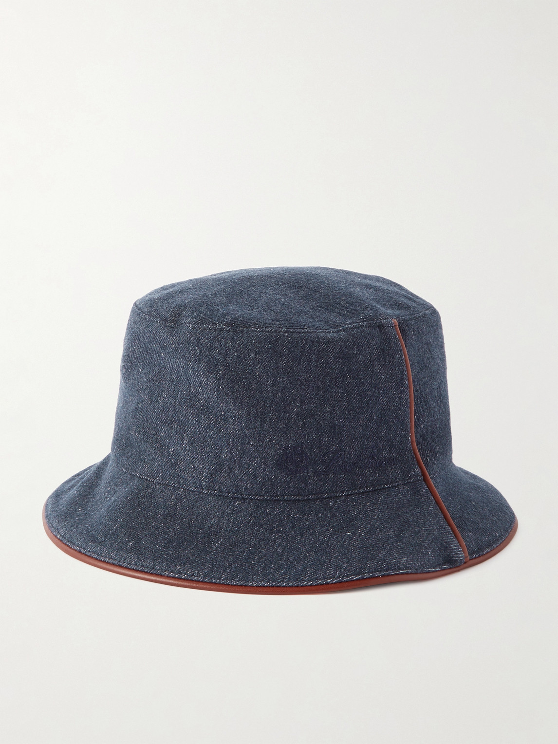Loro Piana Leather-trimmed Logo-embroidered Denim Bucket Hat In Blue