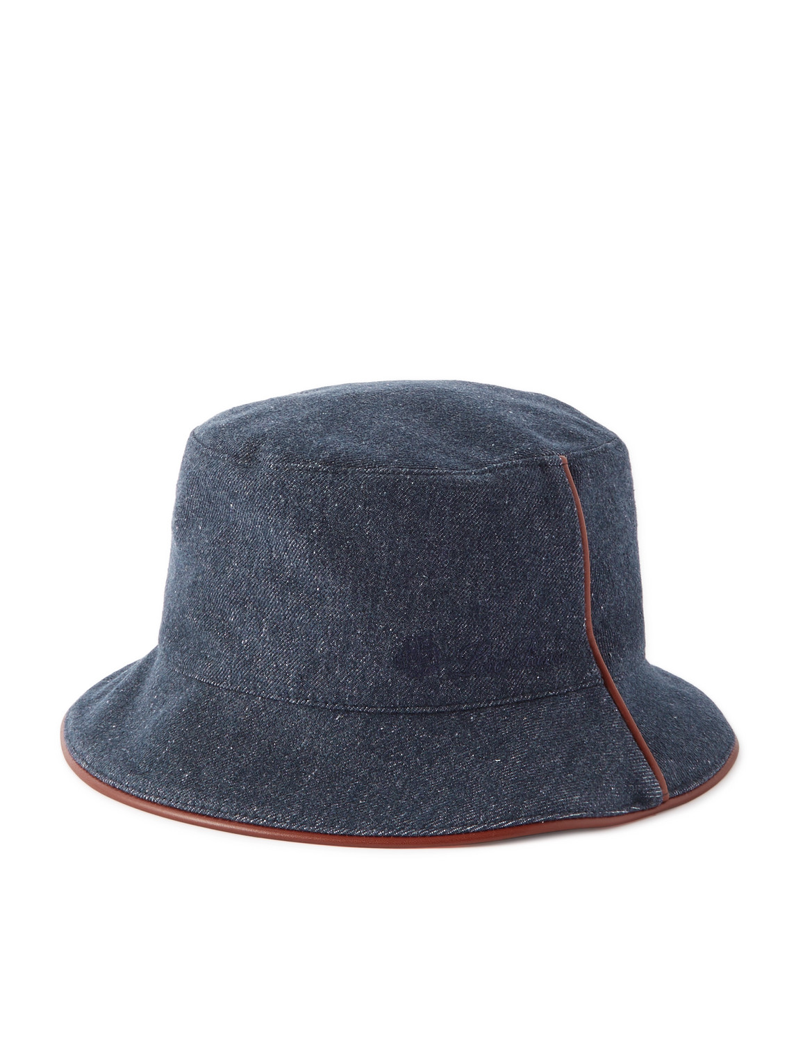 Loro Piana Leather-trimmed Logo-embroidered Denim Bucket Hat In Blue