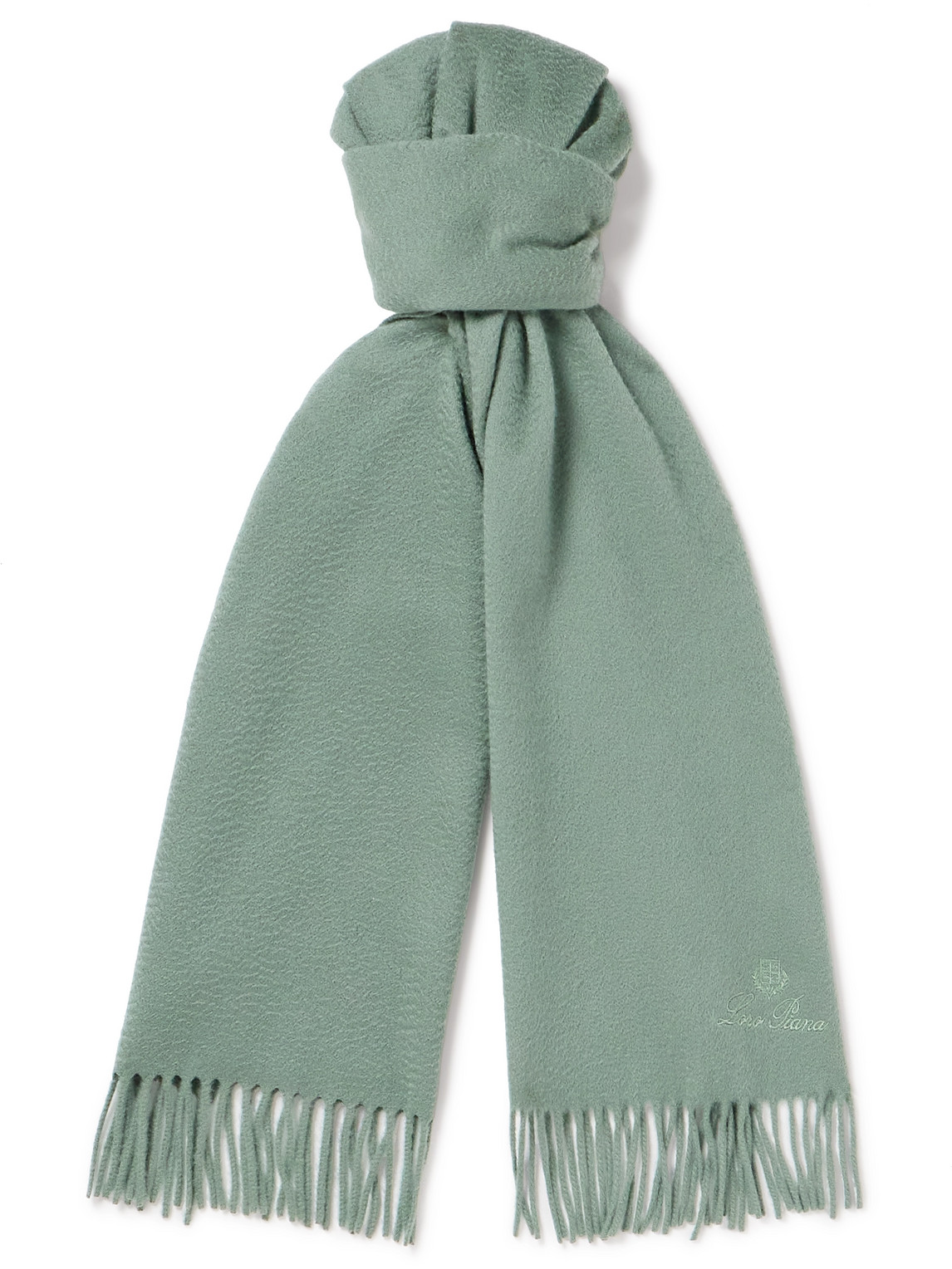 Loro Piana Fringed Cashmere Scarf In Green