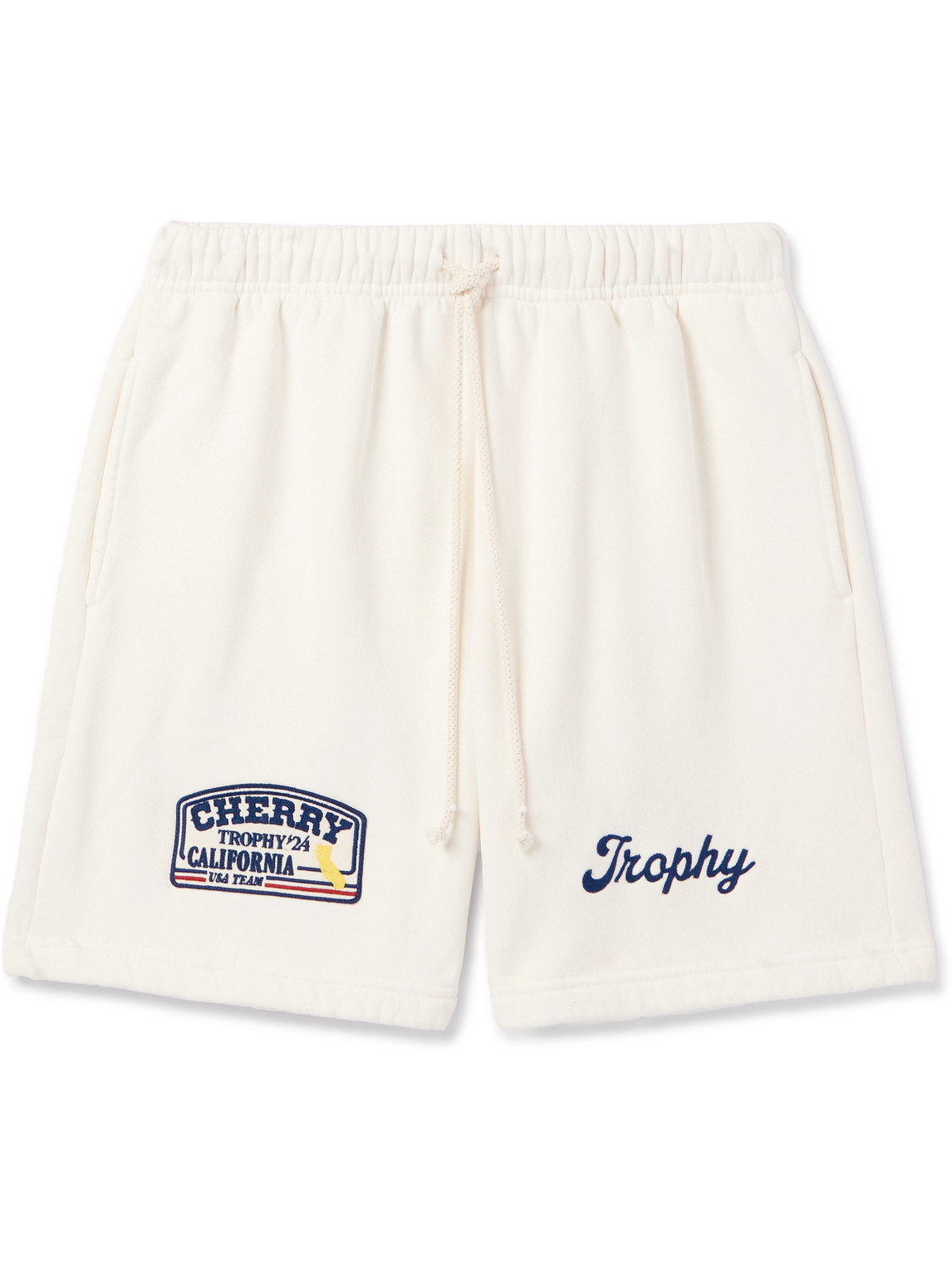 Cherry Los Angeles Straight-leg Logo-appliquéd Cotton-jersey Drawstring Shorts In Neutrals
