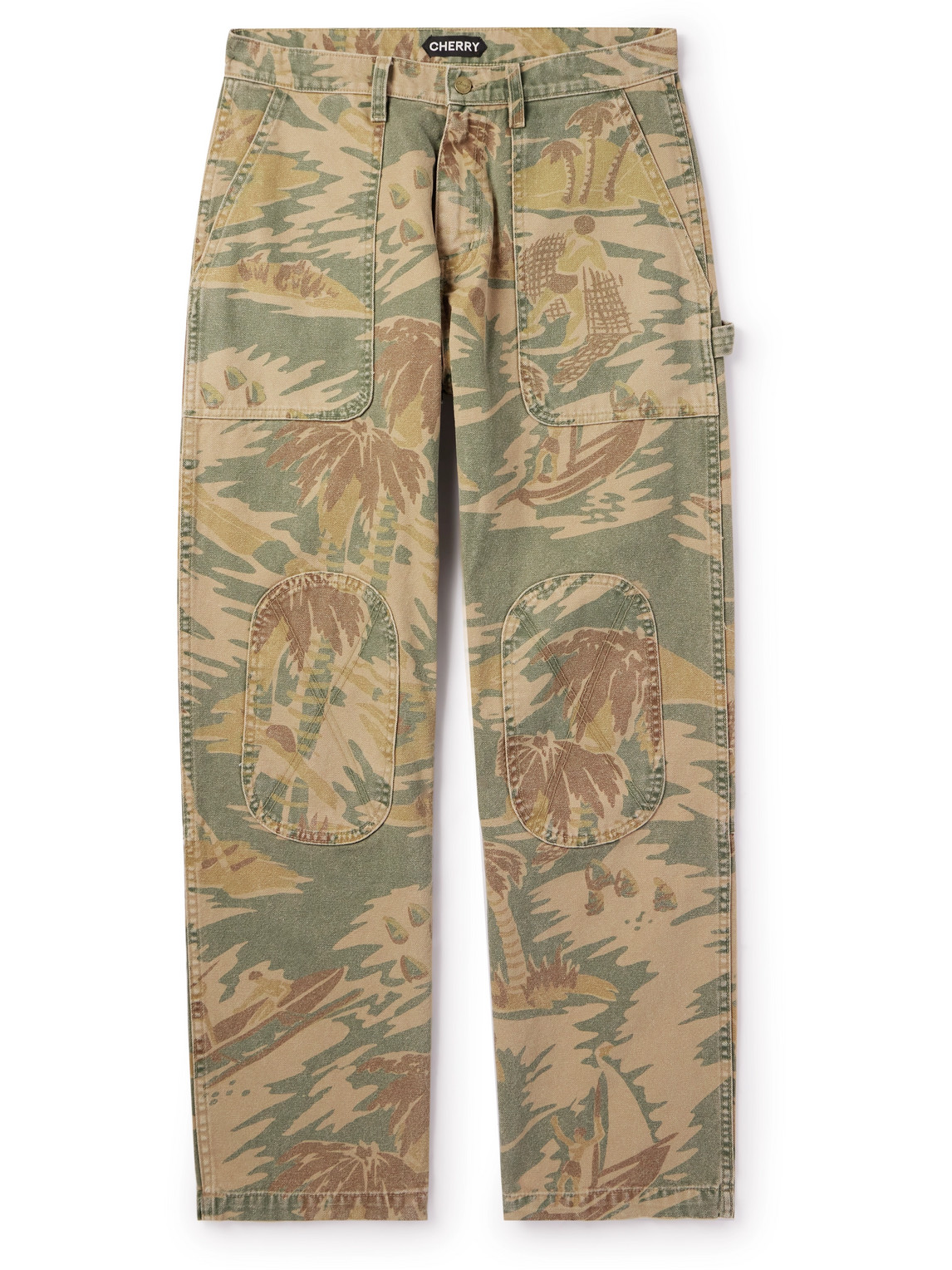 Straight-Leg Camouflage-Print Cotton-Canvas Trousers