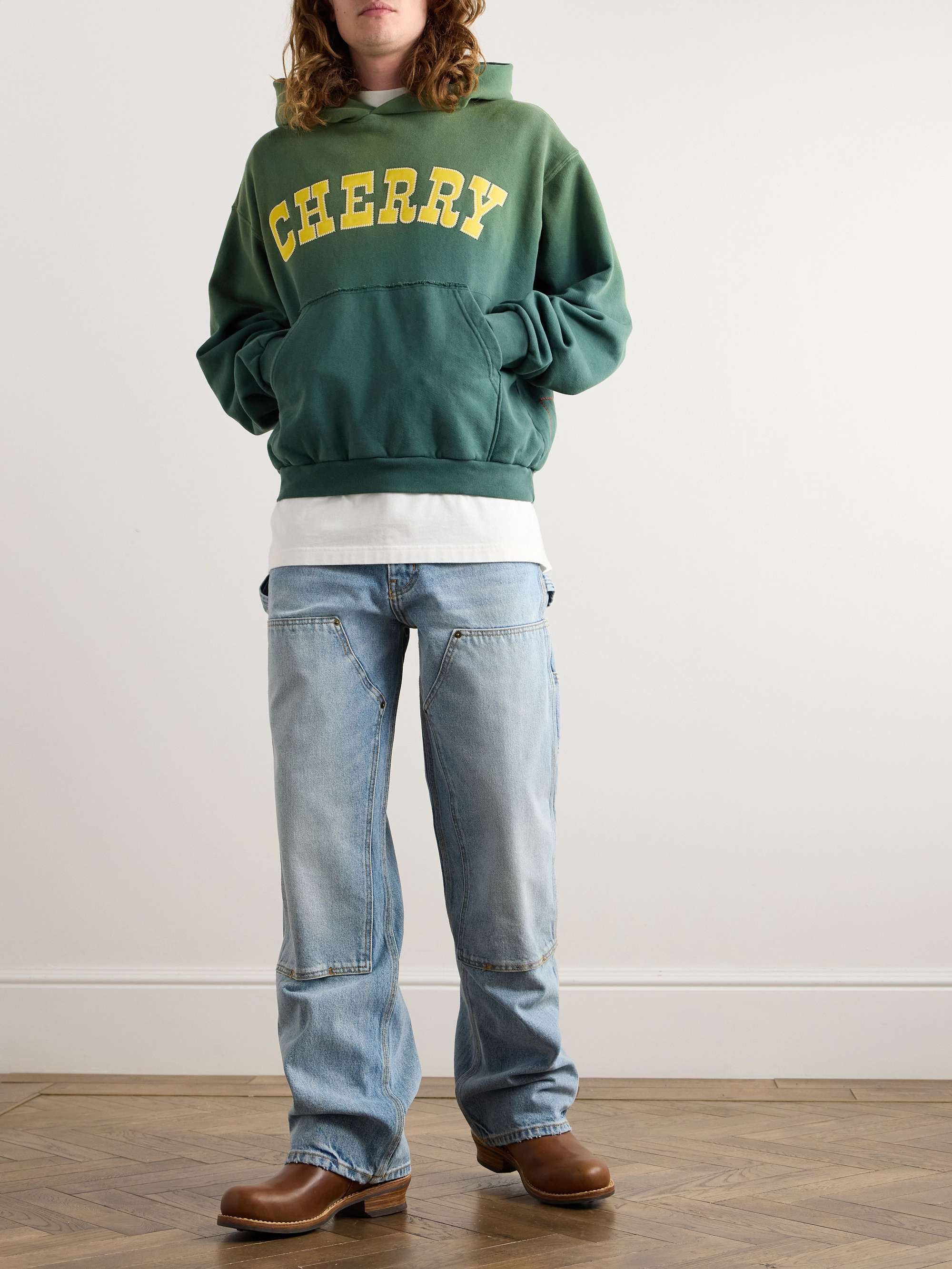 CHERRY LOS ANGELES Championship Distressed Logo Appliqued Cotton Jersey Hoodie for Men MR PORTER