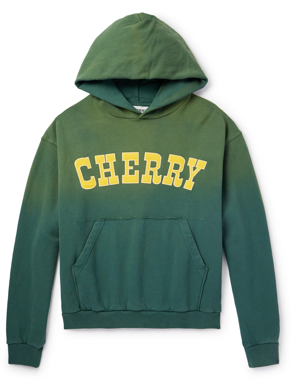 Cherry Los Angeles Distressed Logo-appliquéd Cotton-jersey Hoodie In Green
