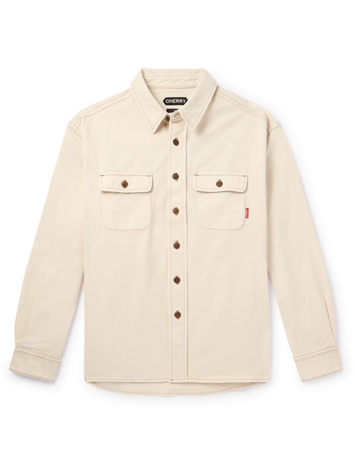 Cherry Los Angeles Logo-embroidered Denim Overshirt In Neutrals