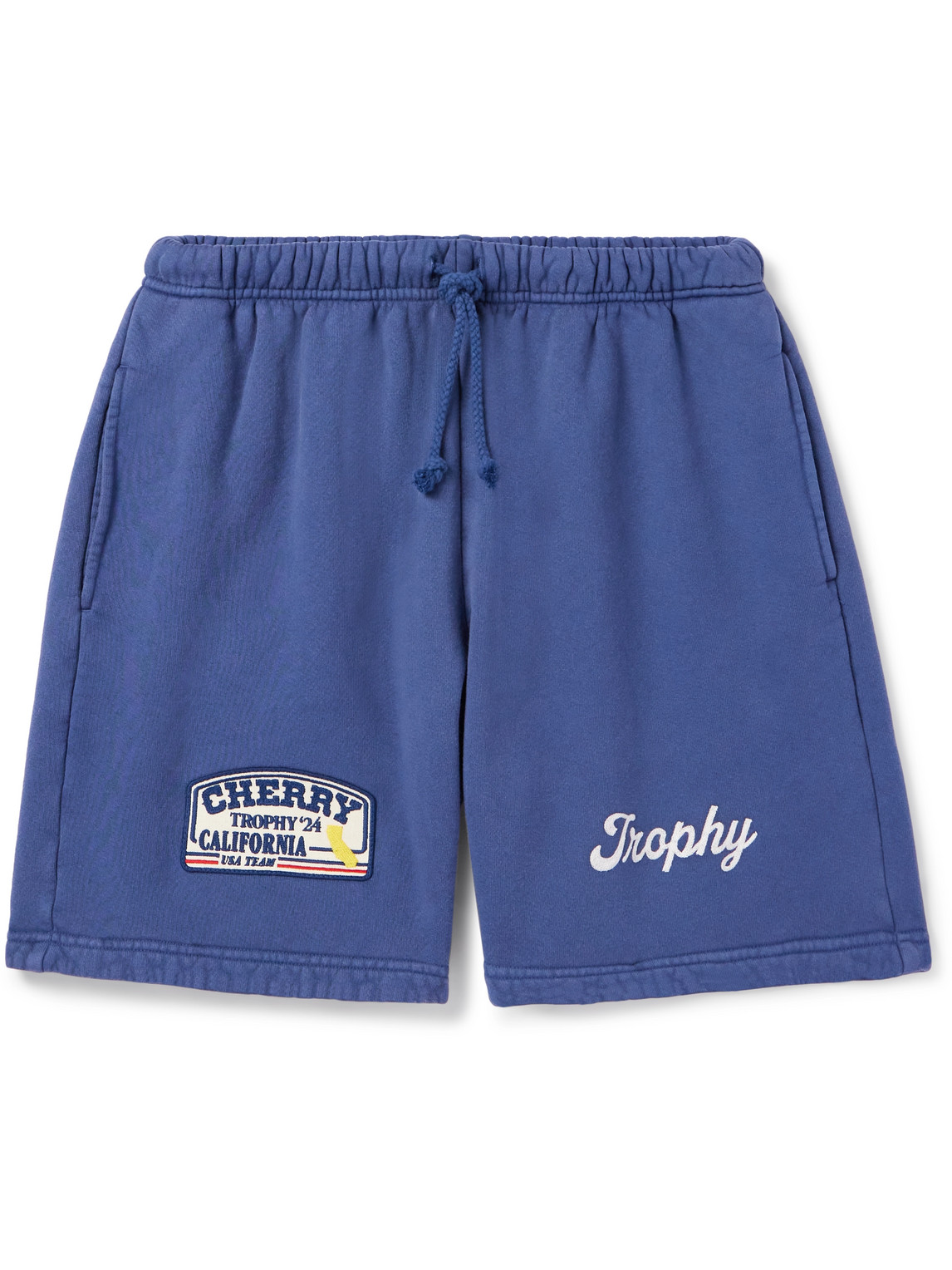 Cherry Los Angeles Straight-leg Logo-appliquéd Cotton-jersey Drawstring Shorts In Blue