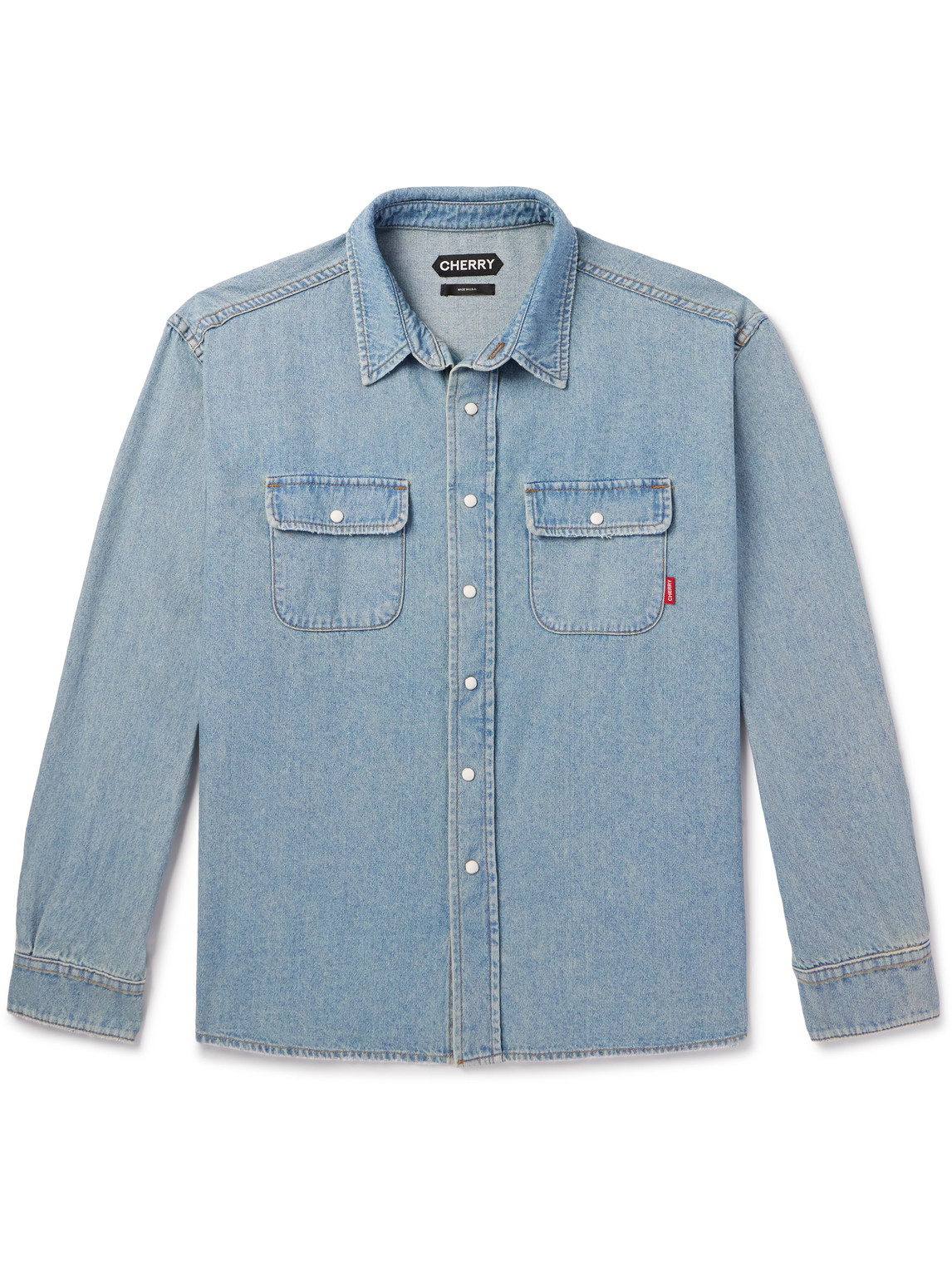 Cherry Los Angeles Embroidered Denim Overshirt In Blue