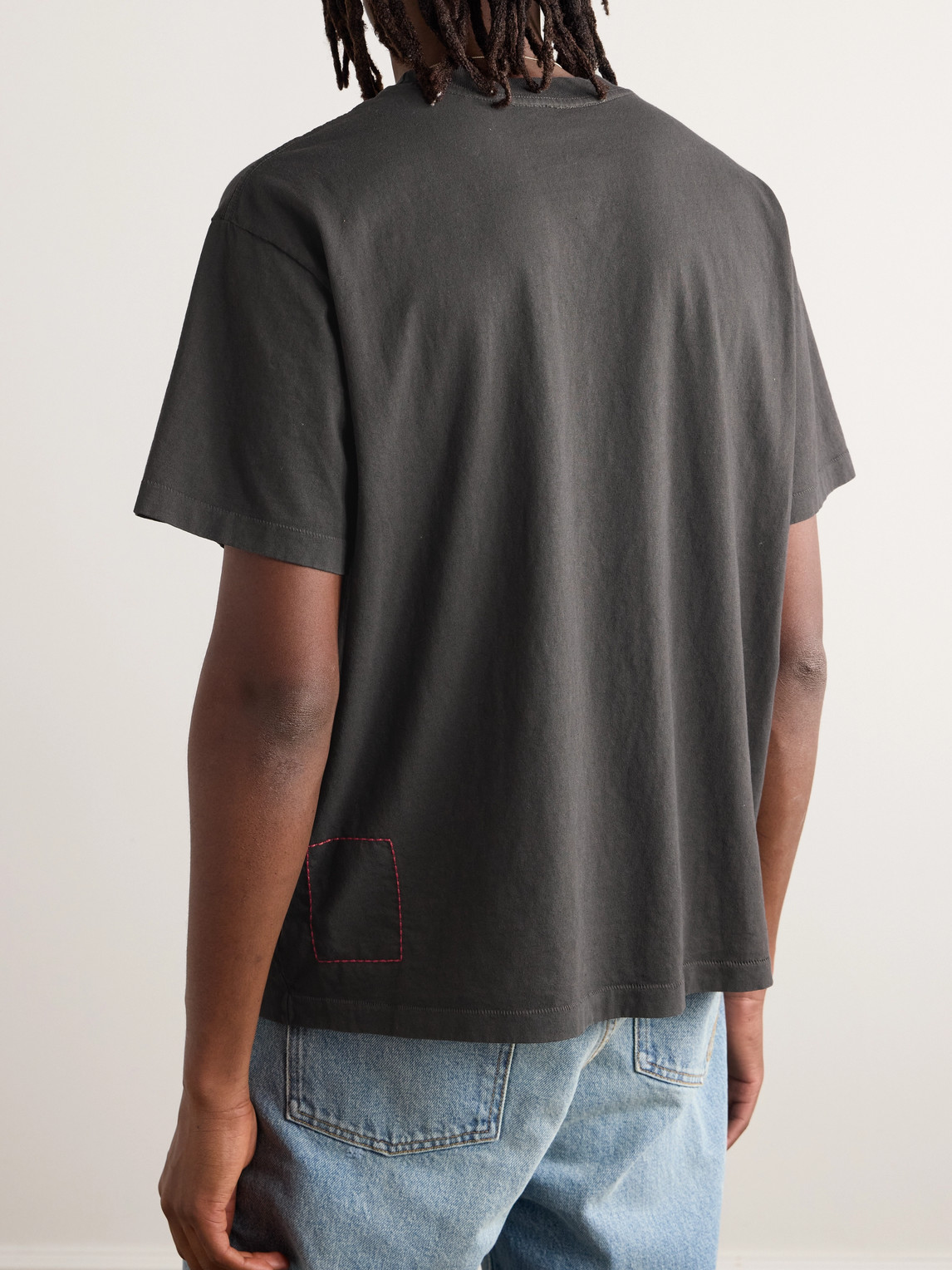 Shop Cherry Los Angeles Garment-dyed Embroidered Cotton-jersey T-shirt In Gray