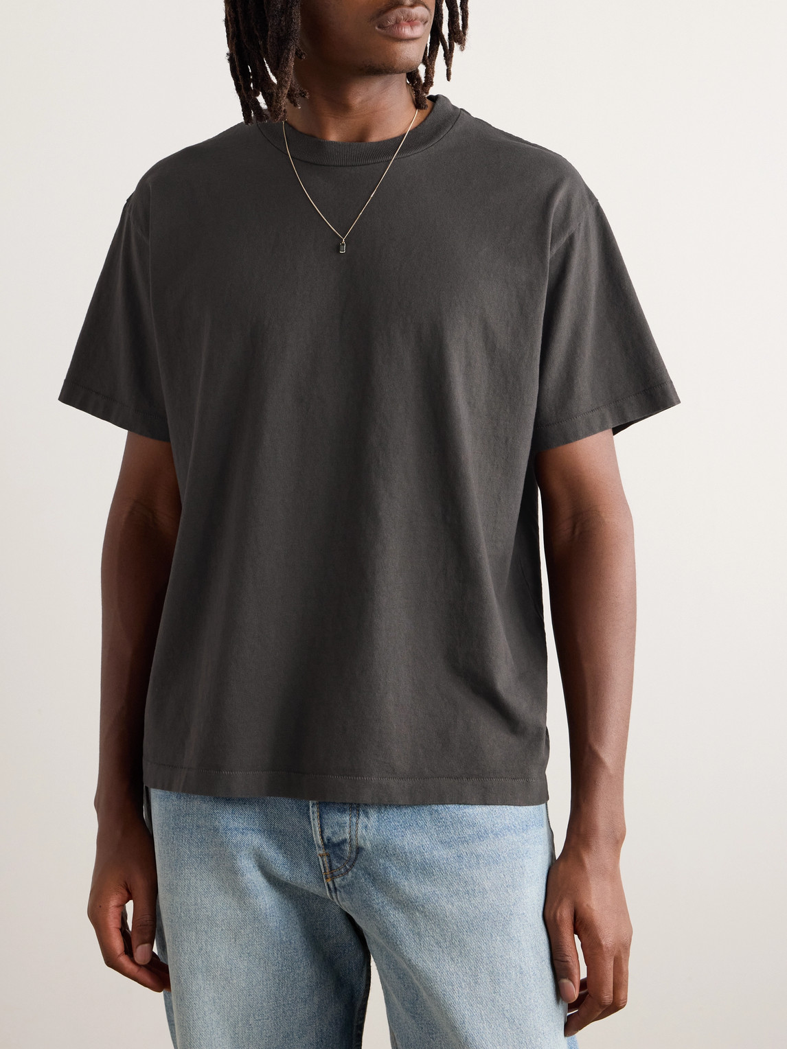 Shop Cherry Los Angeles Garment-dyed Embroidered Cotton-jersey T-shirt In Gray