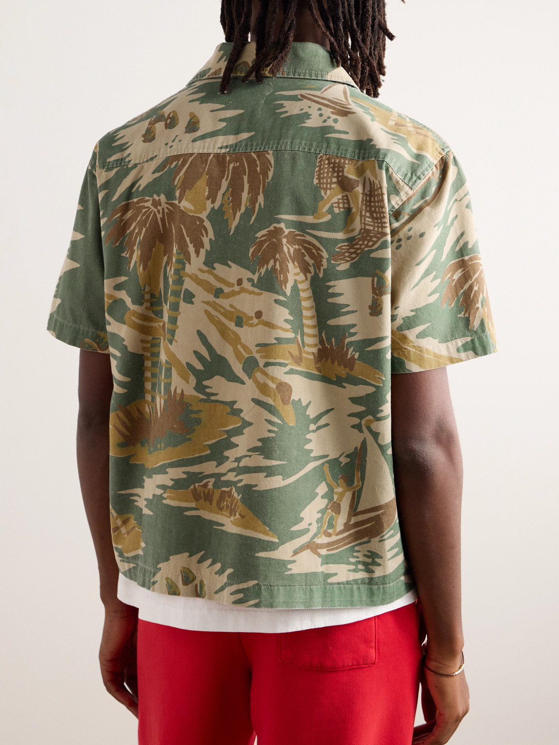 Shop Cherry Los Angeles Camp-collar Printed Cotton-twill Shirt In Green