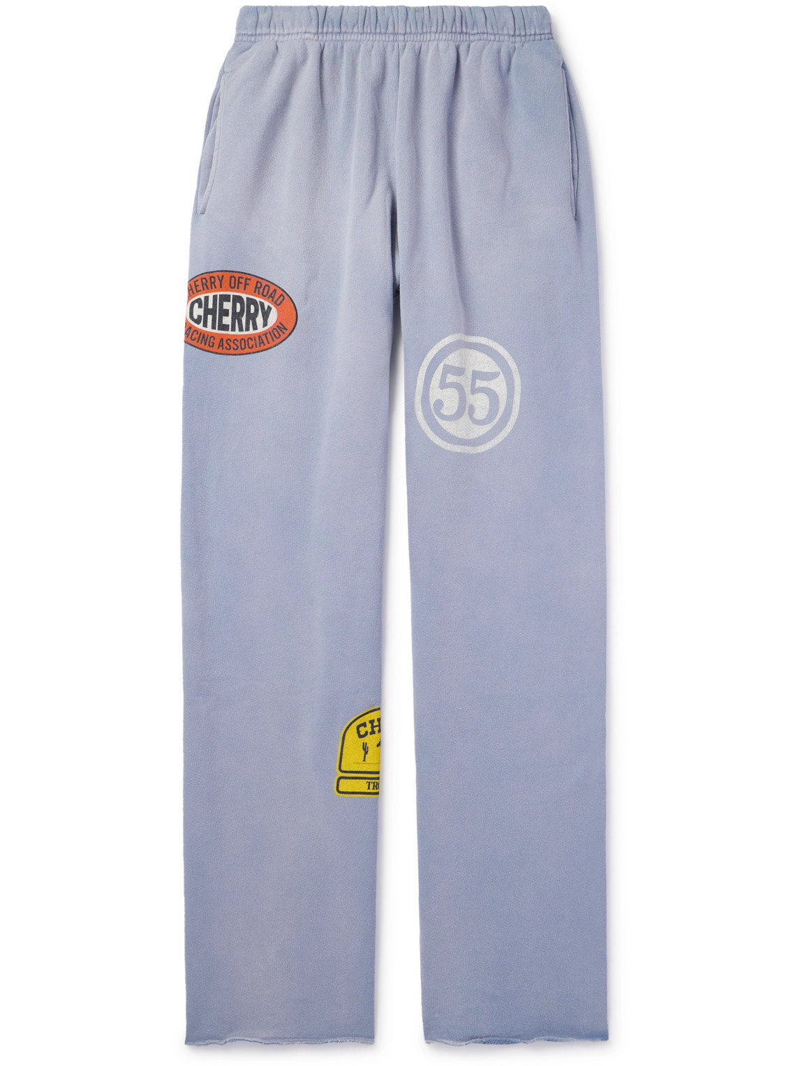 Cherry Los Angeles Straight-leg Appliquéd Printed Cotton-blend Jersey Sweatpants In Blue