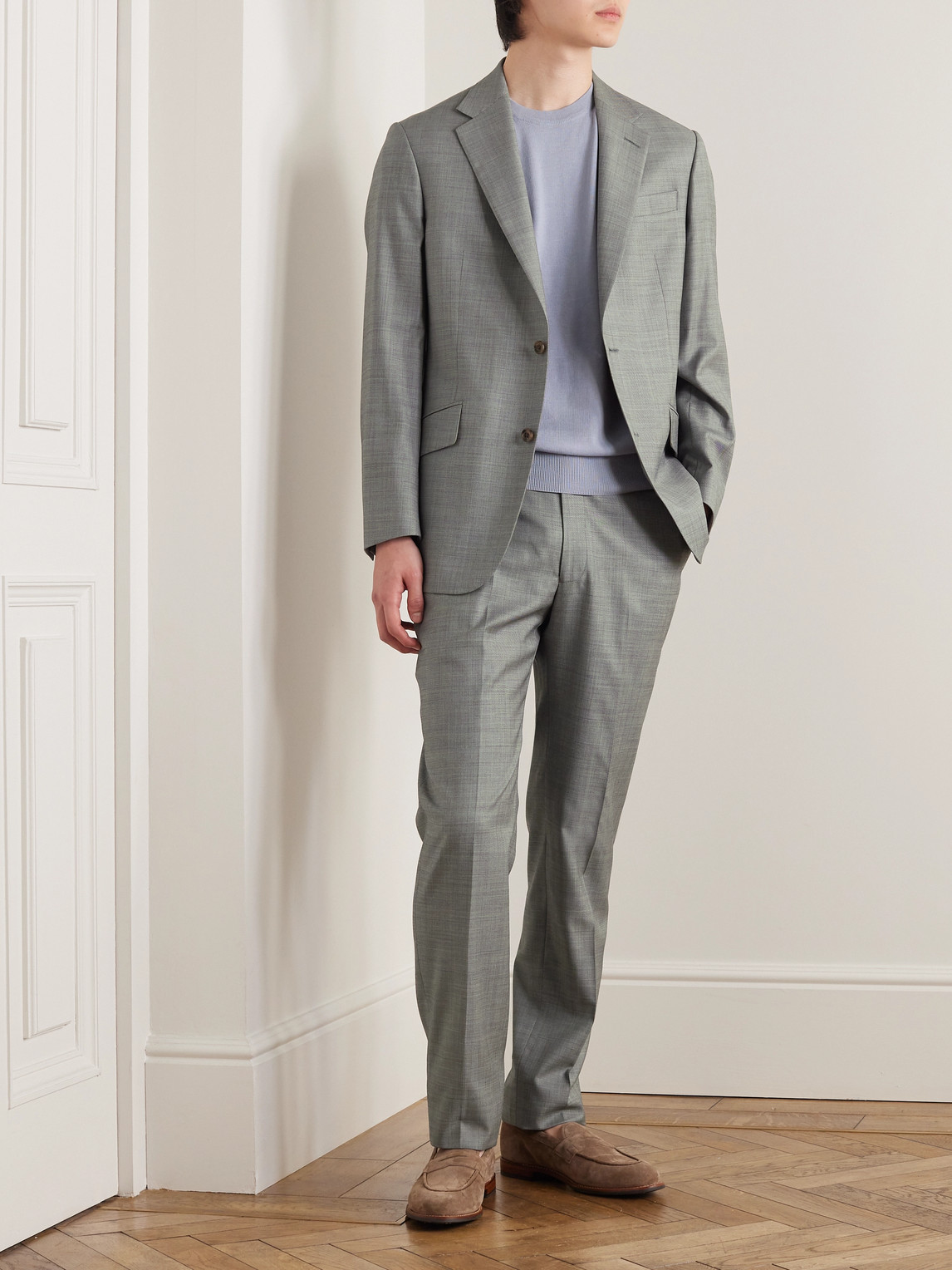 Shop Richard James Straight-leg Wool Suit Trousers In Gray