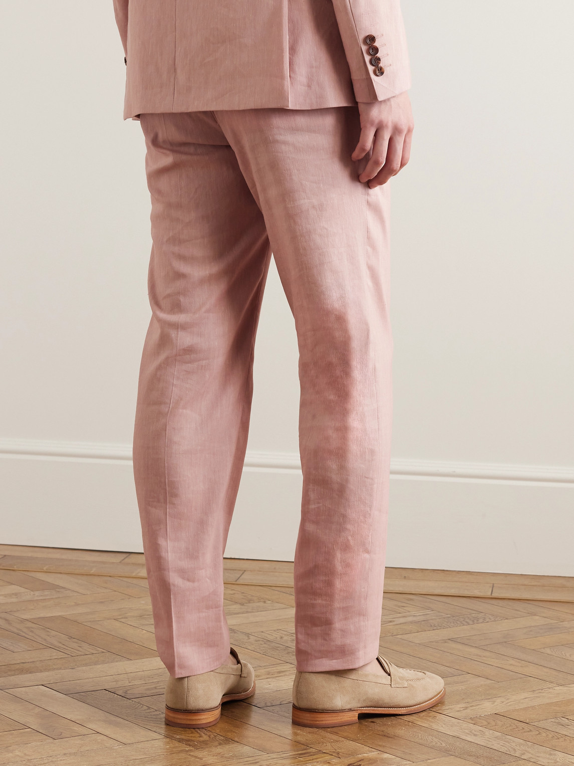 Shop Richard James Straight-leg Linen-blend Suit Trousers In Pink