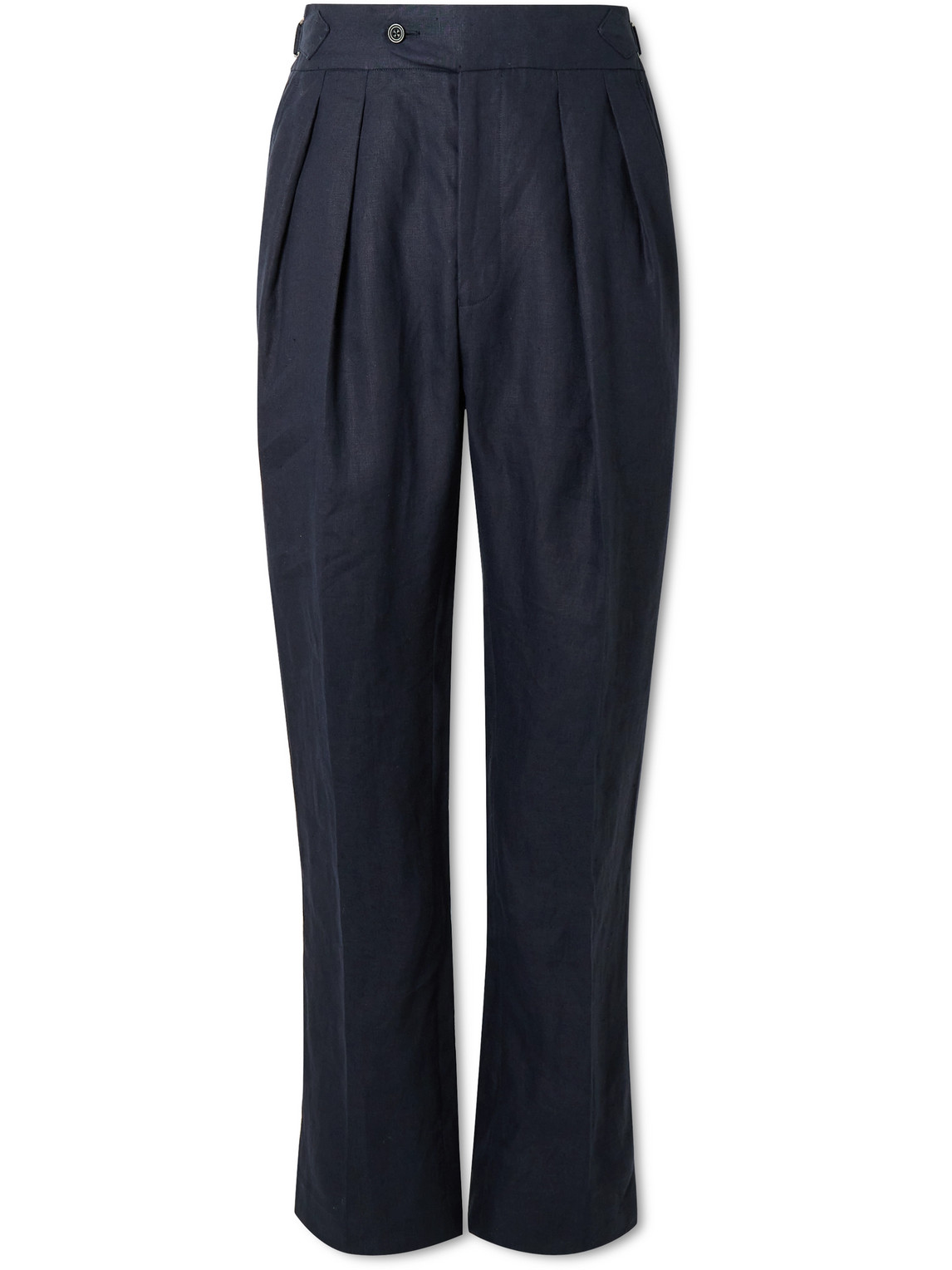 Richard James Tapered Pleated Linen Suit Trousers In Blue