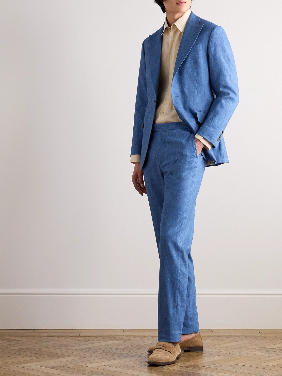 Shop Richard James Hyde Linen-blend Suit Jacket In Blue