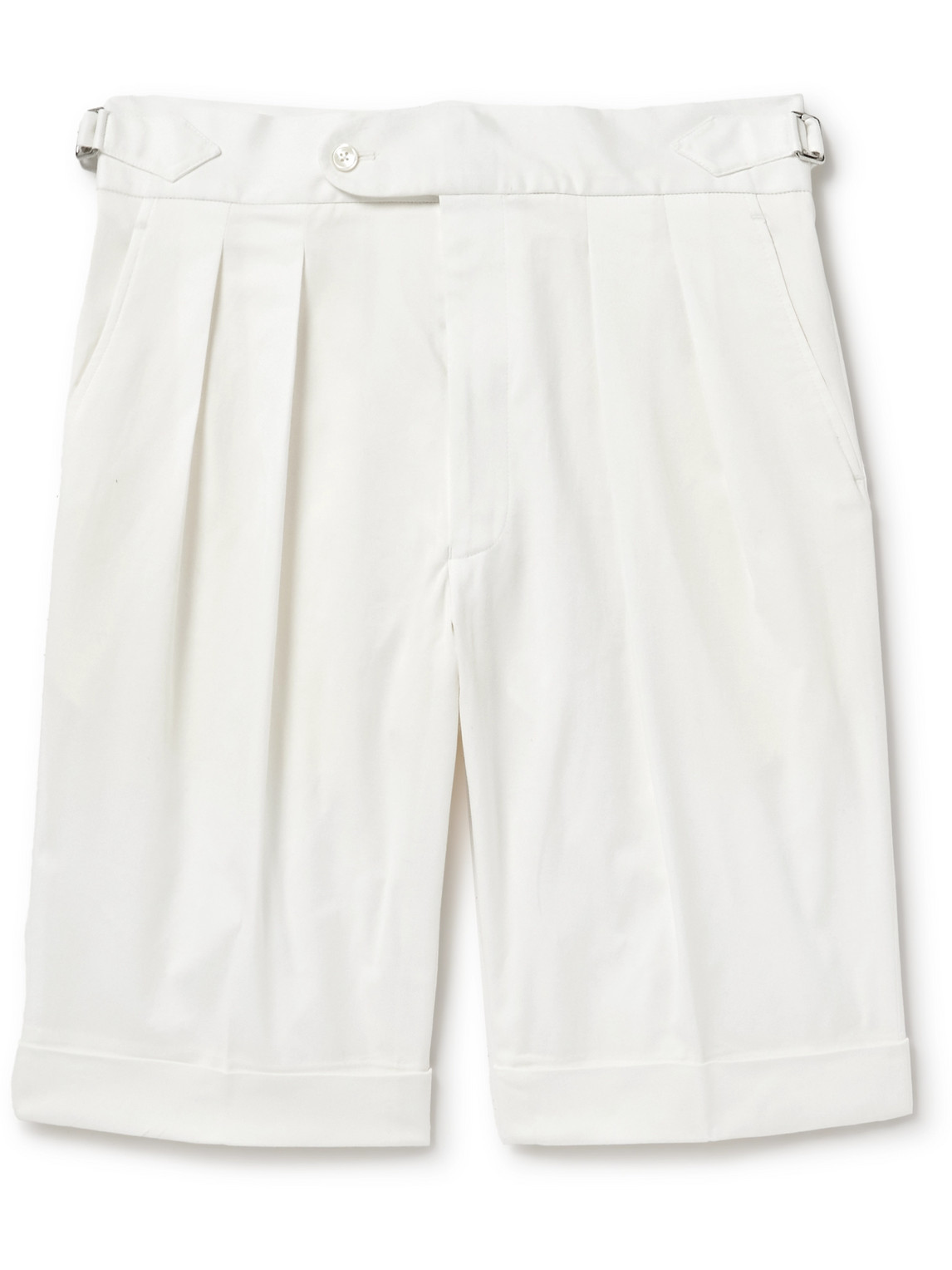 Straight-Leg Pleated Cotton-Blend Twill Shorts