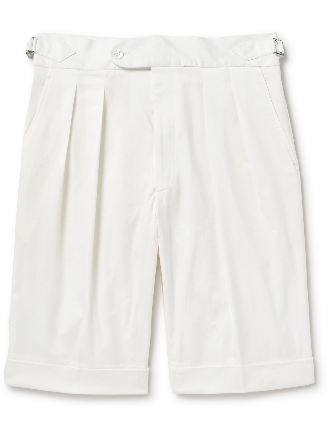 Richard James Straight-leg Pleated Cotton-blend Twill Shorts In Neutrals