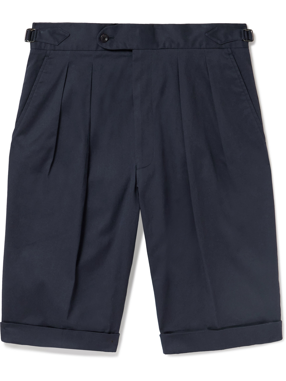 Straight-Leg Pleated Stretch-Cotton Twill Shorts