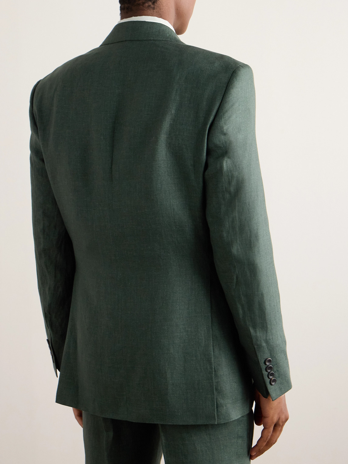 Shop Richard James Double-breasted Linen Suit Jacket In Green