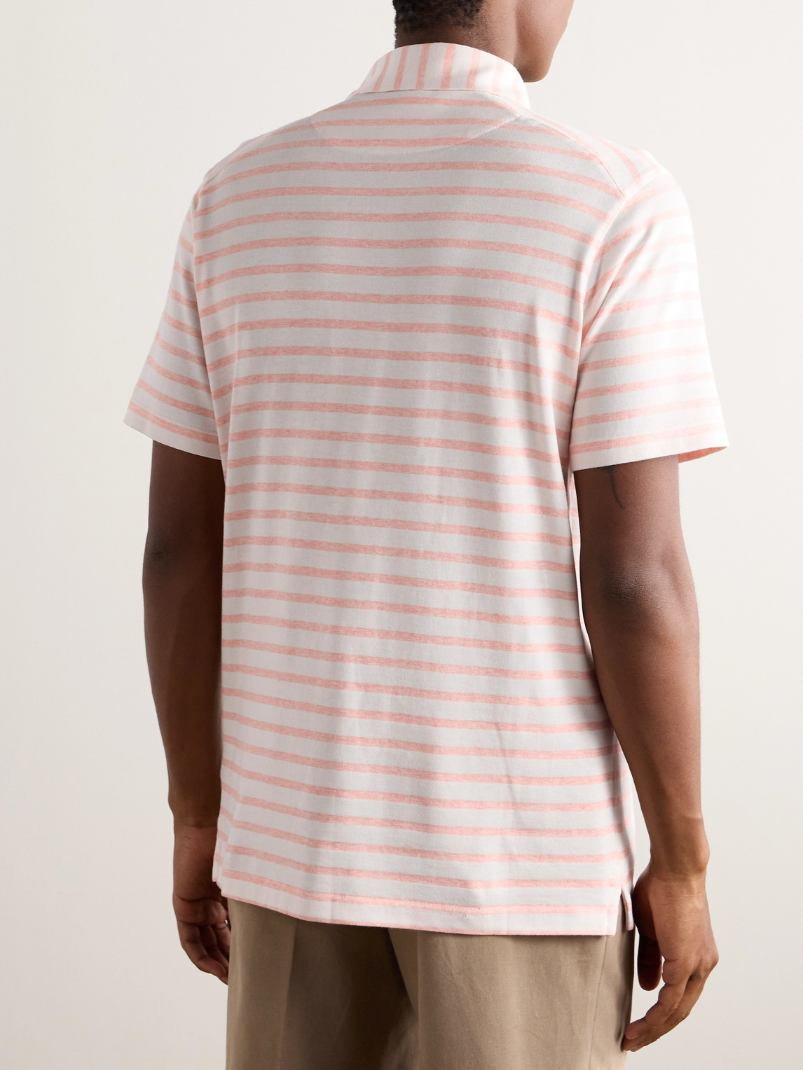 Shop Richard James Striped Jersey Polo Shirt In Pink