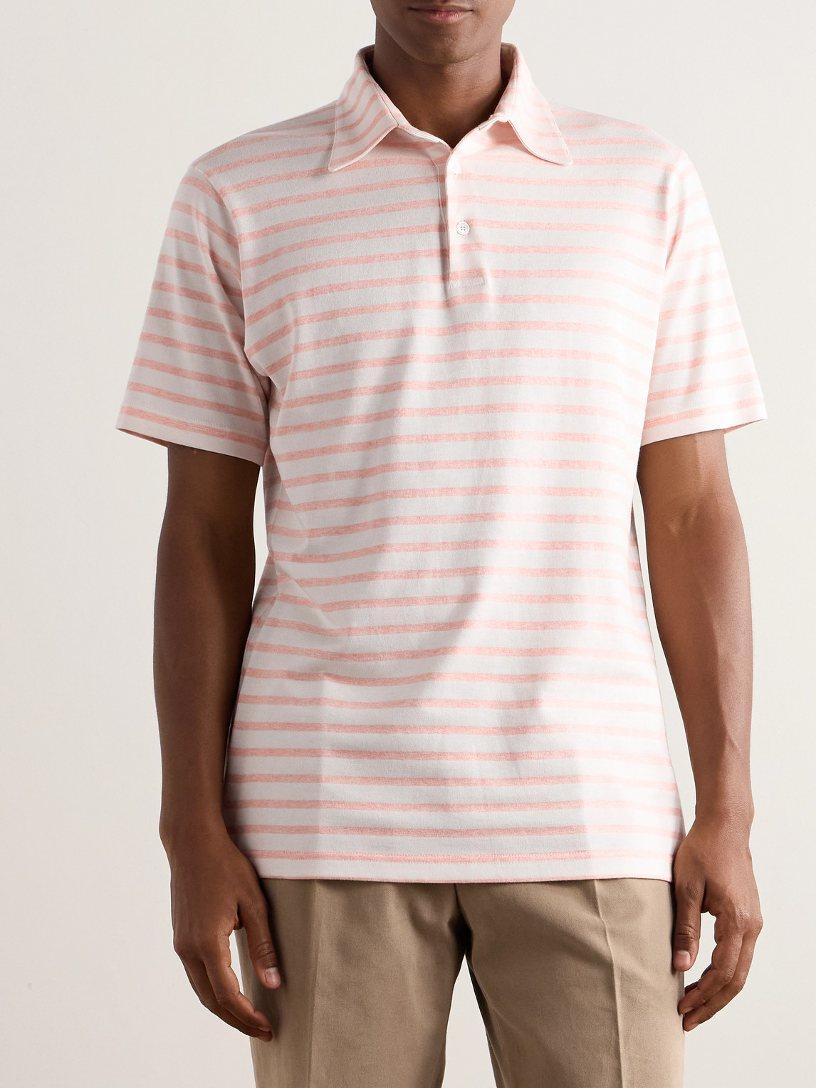 Shop Richard James Striped Jersey Polo Shirt In Pink