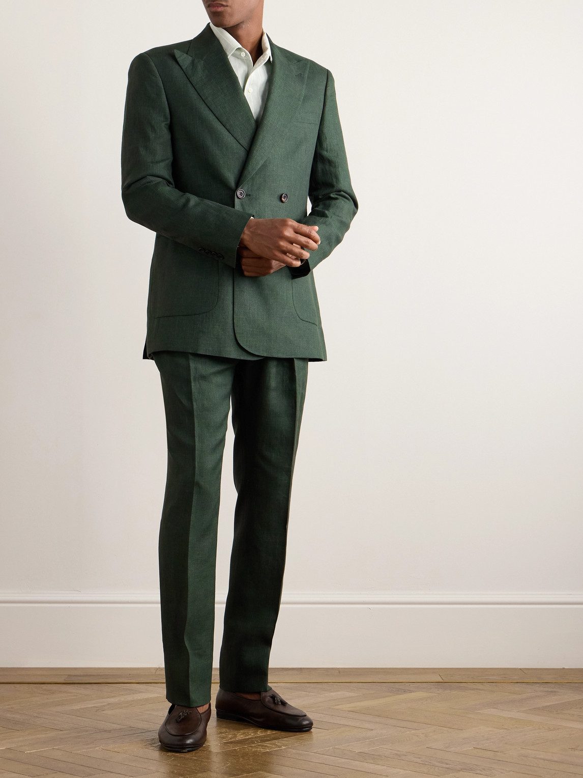 Shop Richard James Straight-leg Pleated Linen Suit Trousers In Unknown