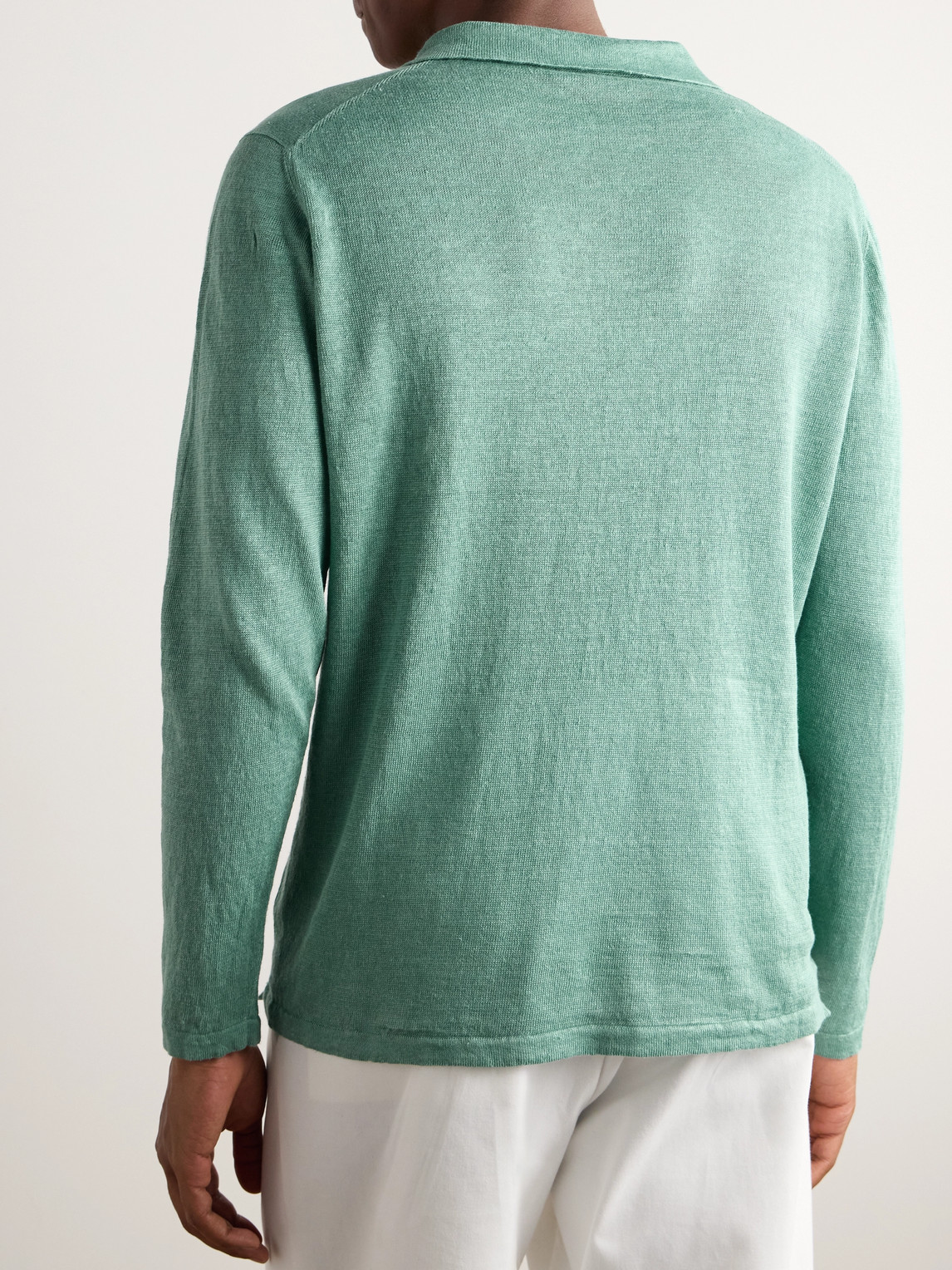 Shop Richard James Linen Polo Shirt In Green