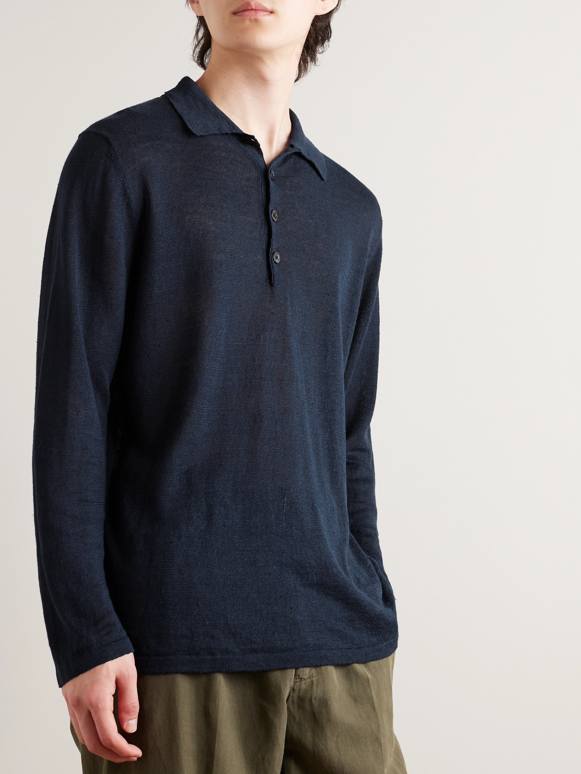 Shop Richard James Slim-fit Linen Polo Shirt In Blue