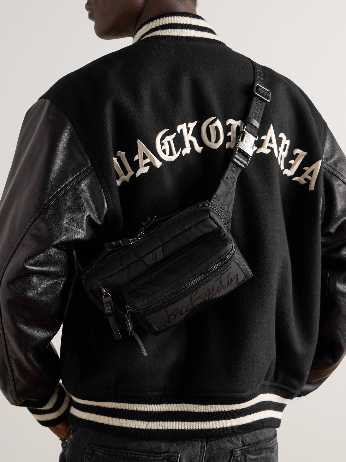 Christian Louboutin Loubideal Studded Rubber-trimmed Shell And Mesh Belt Bag In Black