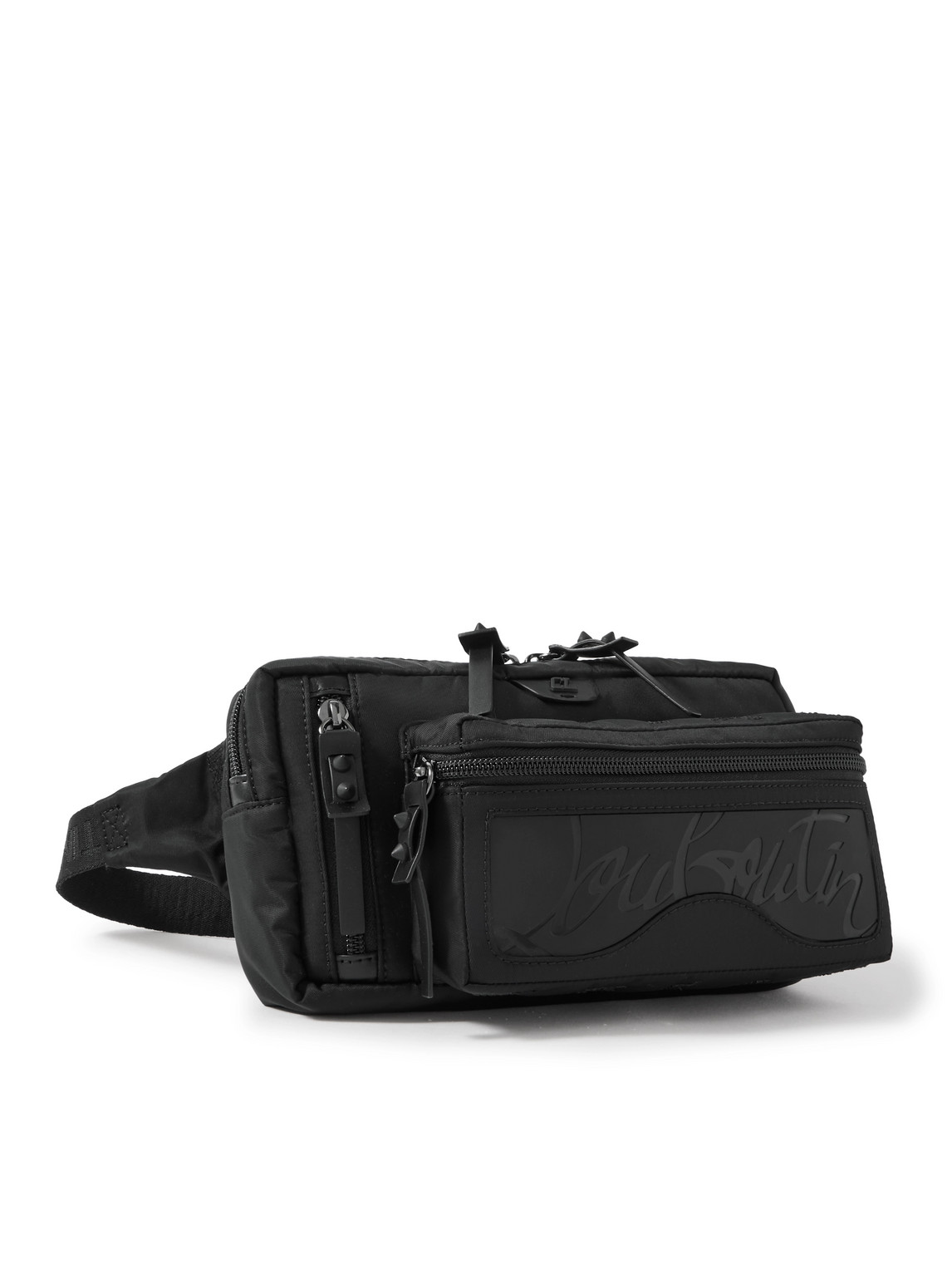 Christian Louboutin Loubideal Studded Rubber-trimmed Shell And Mesh Belt Bag In Black
