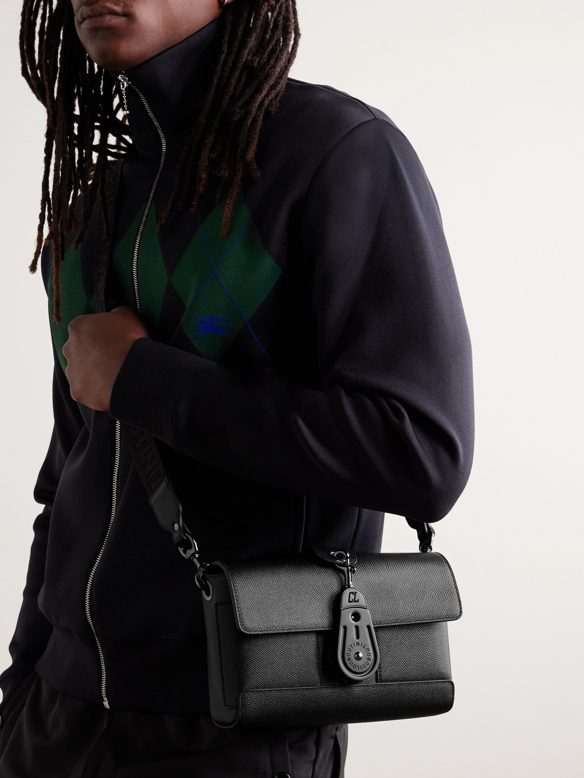 Christian Louboutin Groovy Full-grain Leather Messenger Bag In Black