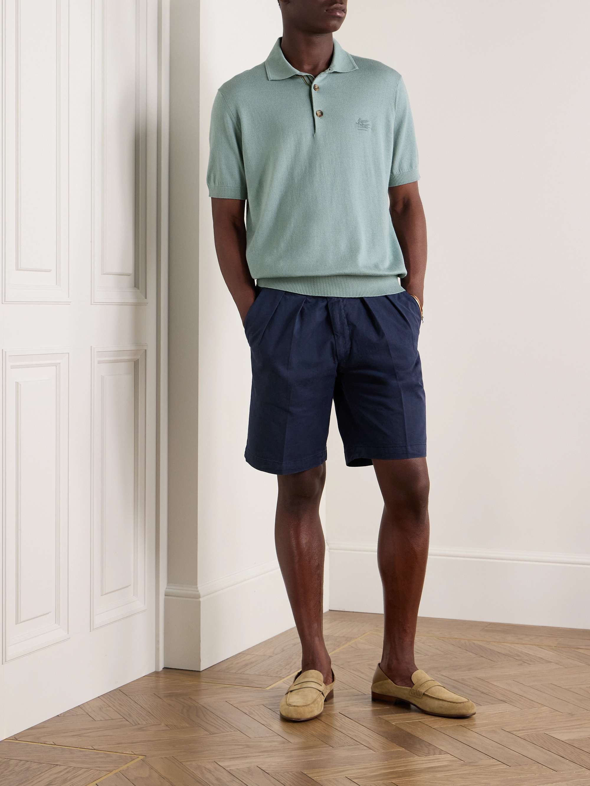 ETRO Logo-Embroidered Cotton and Cashmere-Blend Polo Shirt ETRO Logo-Embroidered Cotton and Cashmere-Blend Polo Shirt